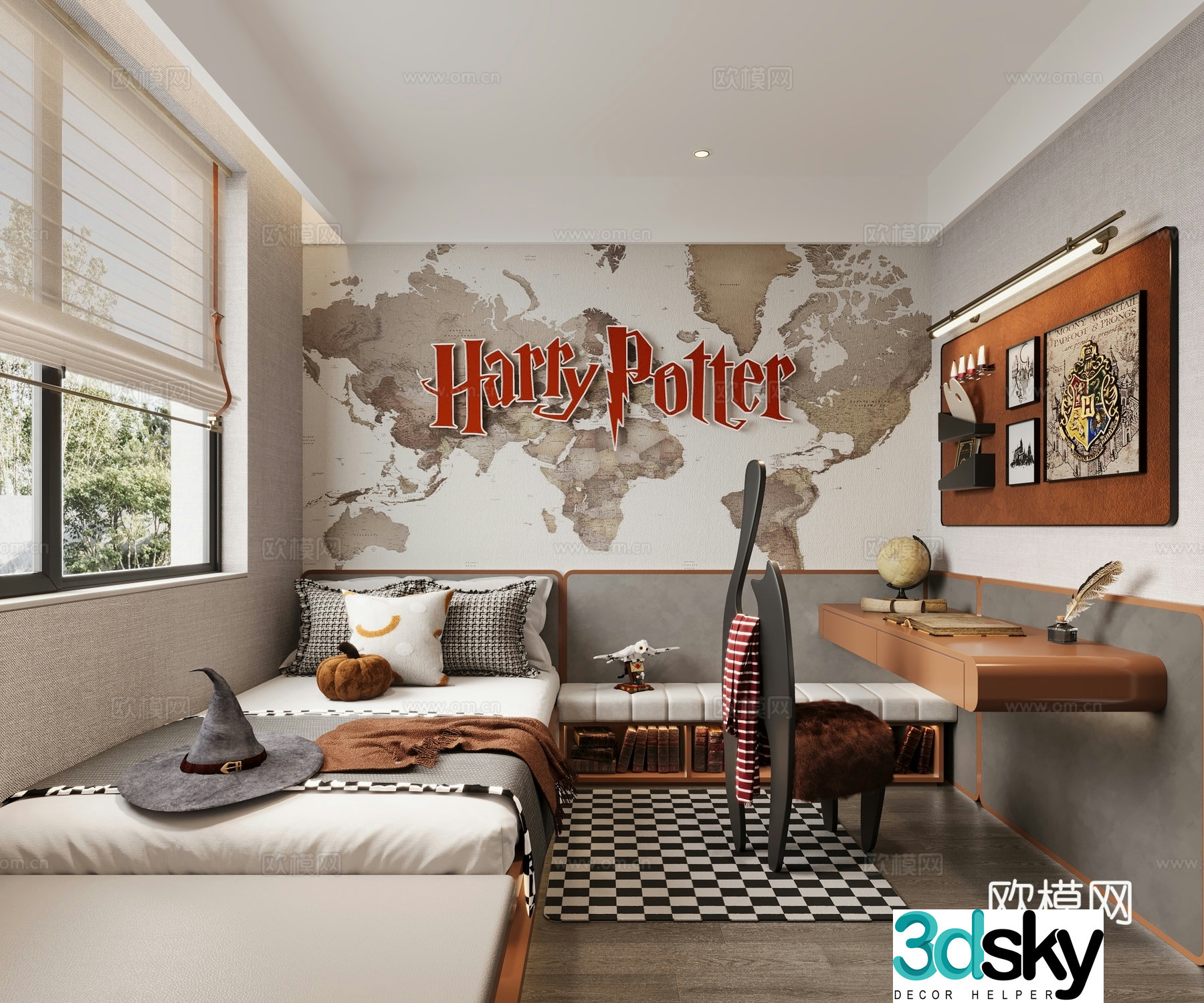 Children’s room Harry Potter Ornaments Single chair Bedding Wall decoration Stool Desk Pillow 3D Model