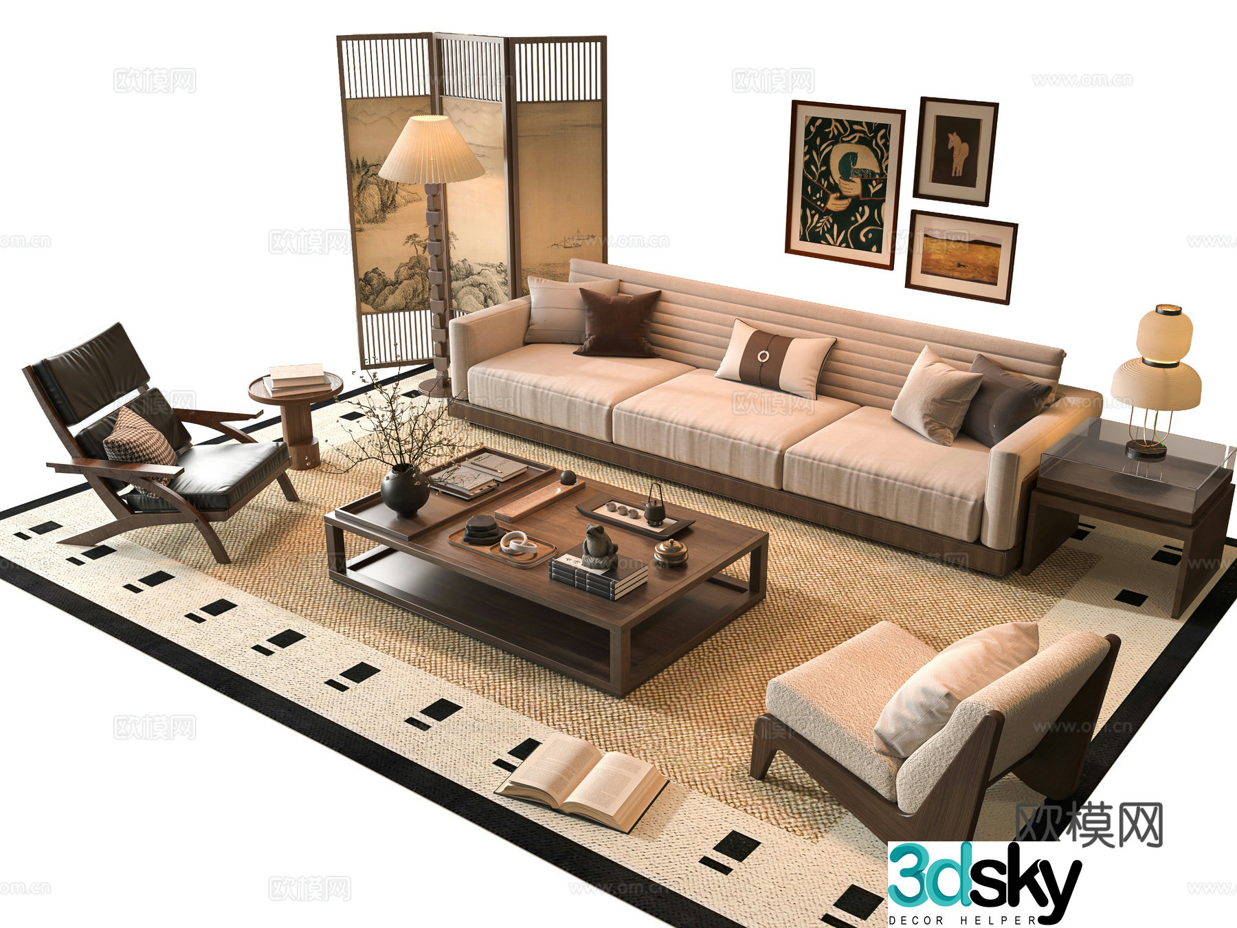Middle-aged sofa combination 3D model