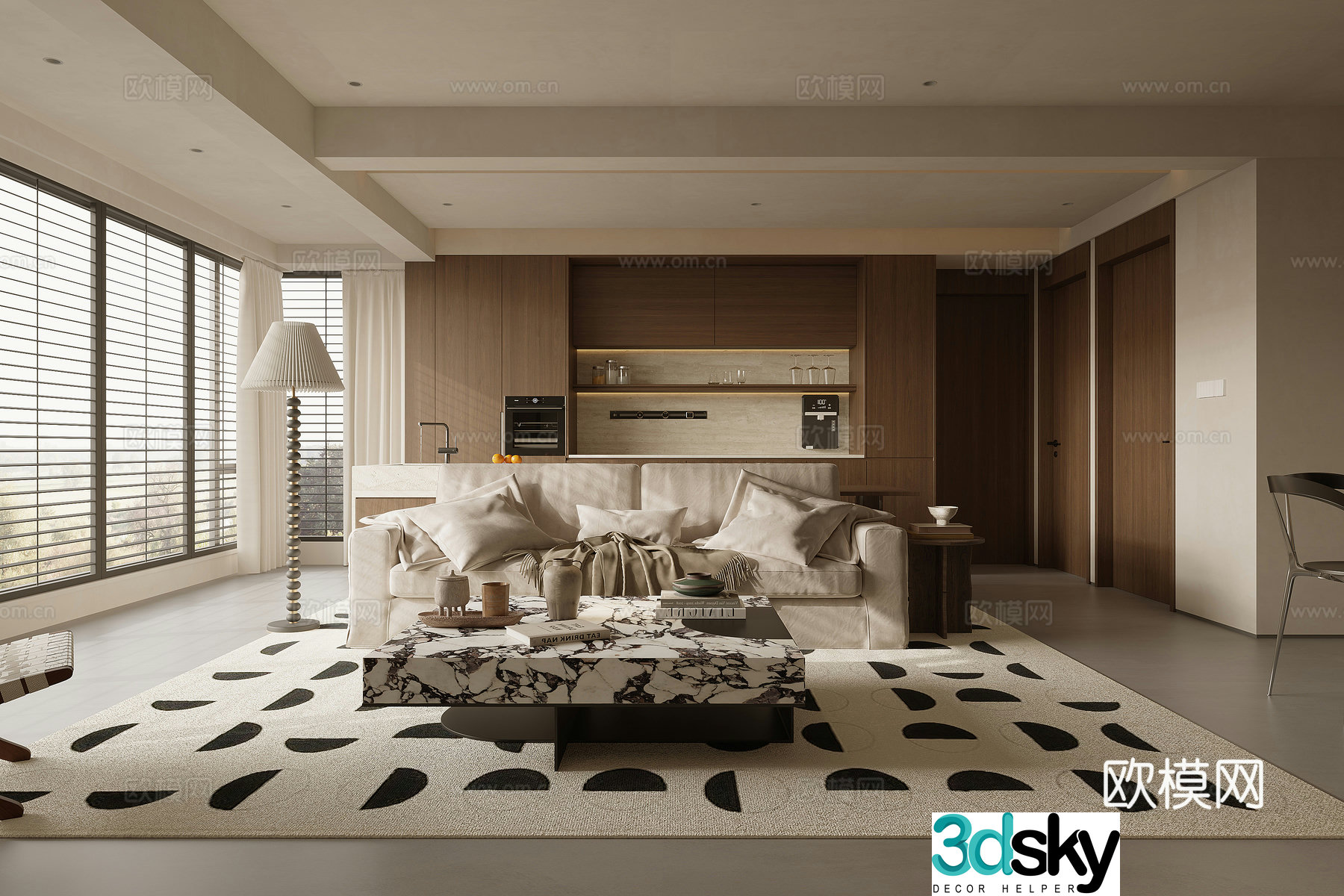 Modern Cream Style Restaurant 3D Model