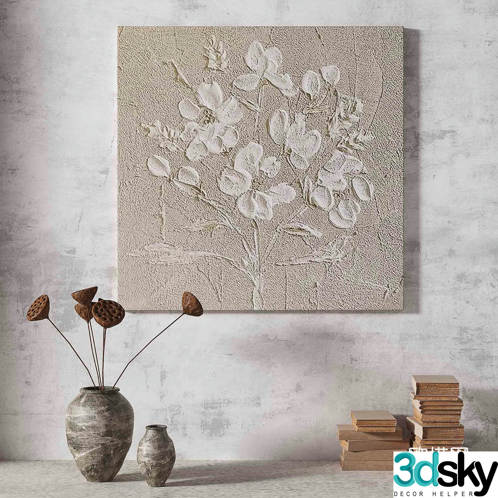 Wabisa retro texture abstract decorative painting 3d model