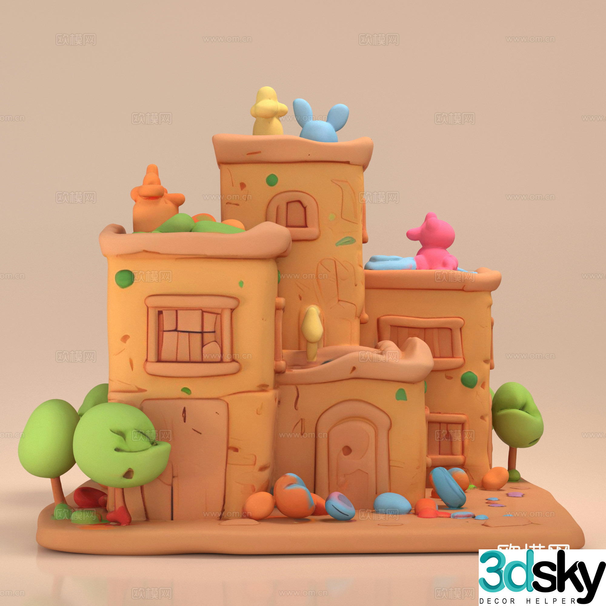Cartoon Clay Style Game Anime Building Low-side Building Villa Hut 3D Model
