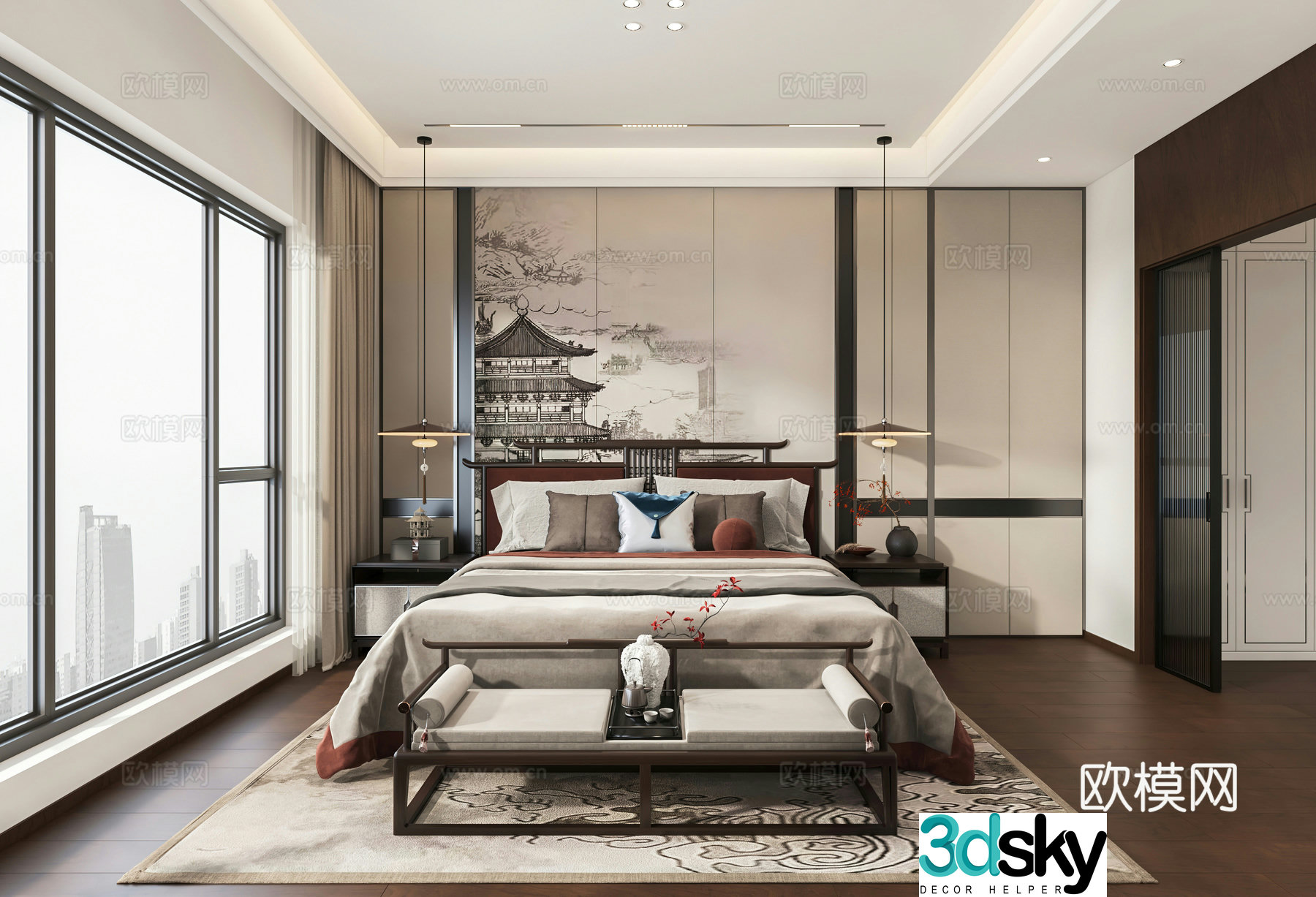 New Chinese style bedroom study cloakroom 3d model