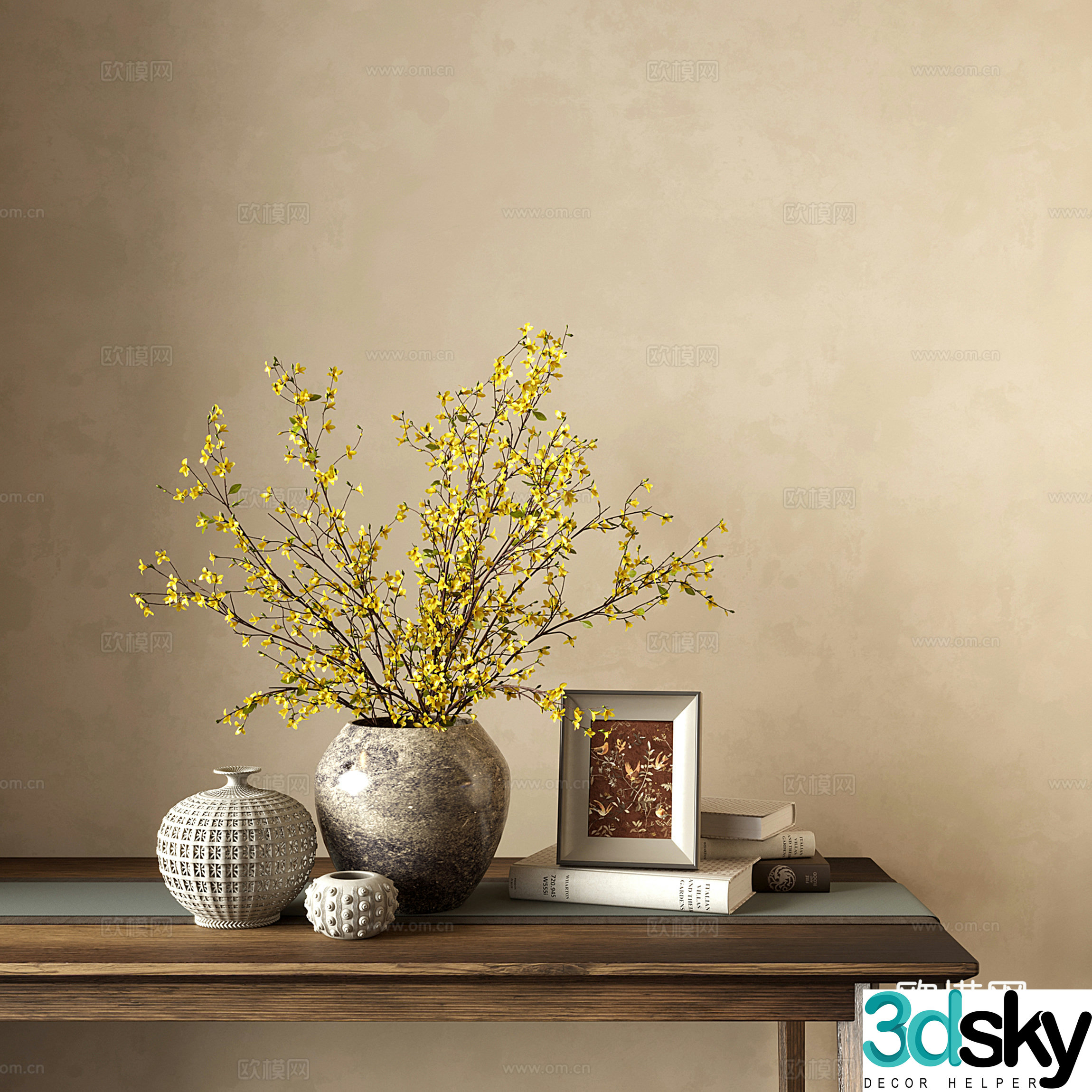 Wasabi Middle Style Vase Flower Art Books Photo Frame 3D Model