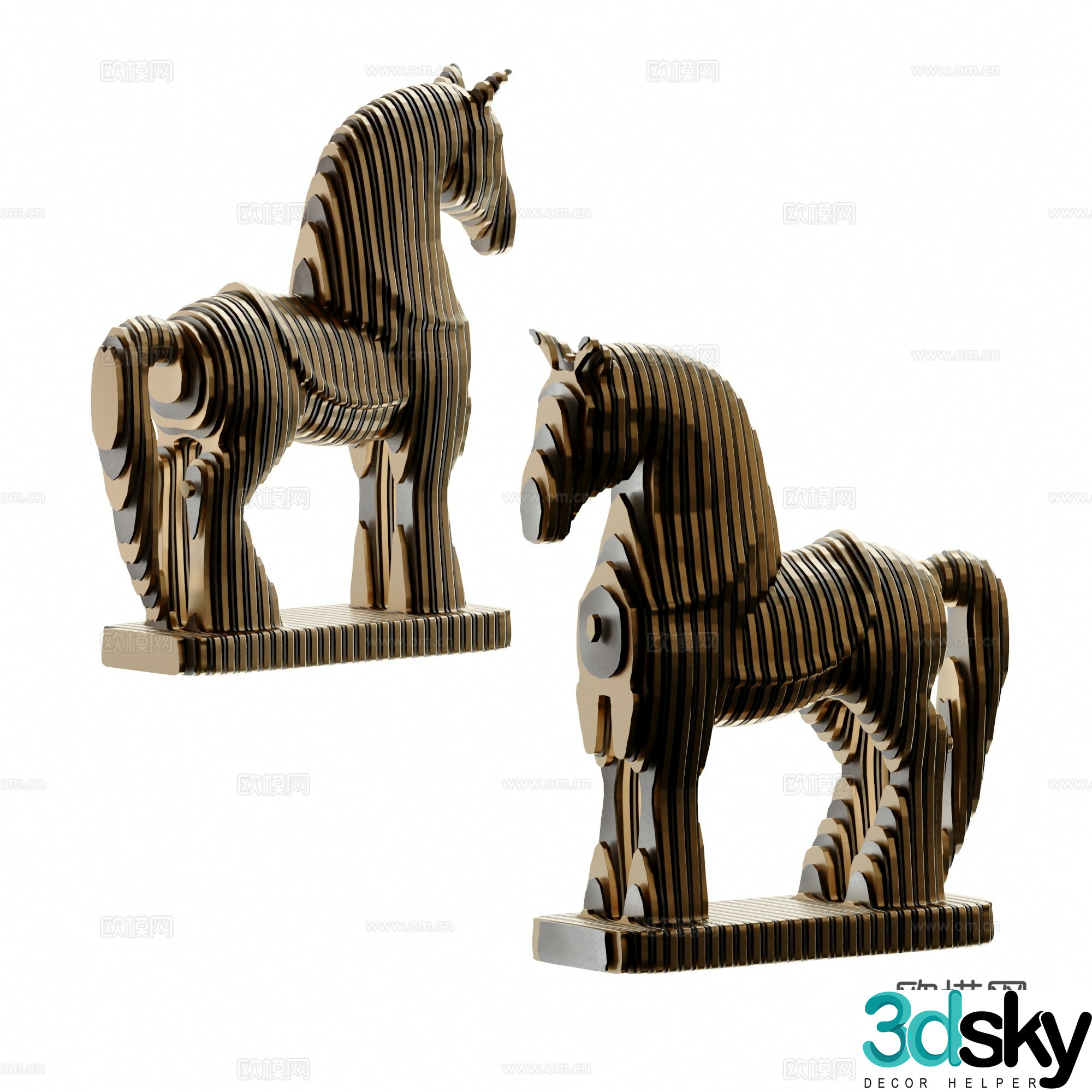 New Chinese style art war horse sculpture 3d model