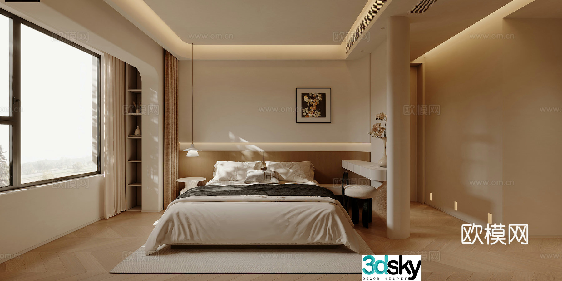 Modern cream medieval bedroom 3d model