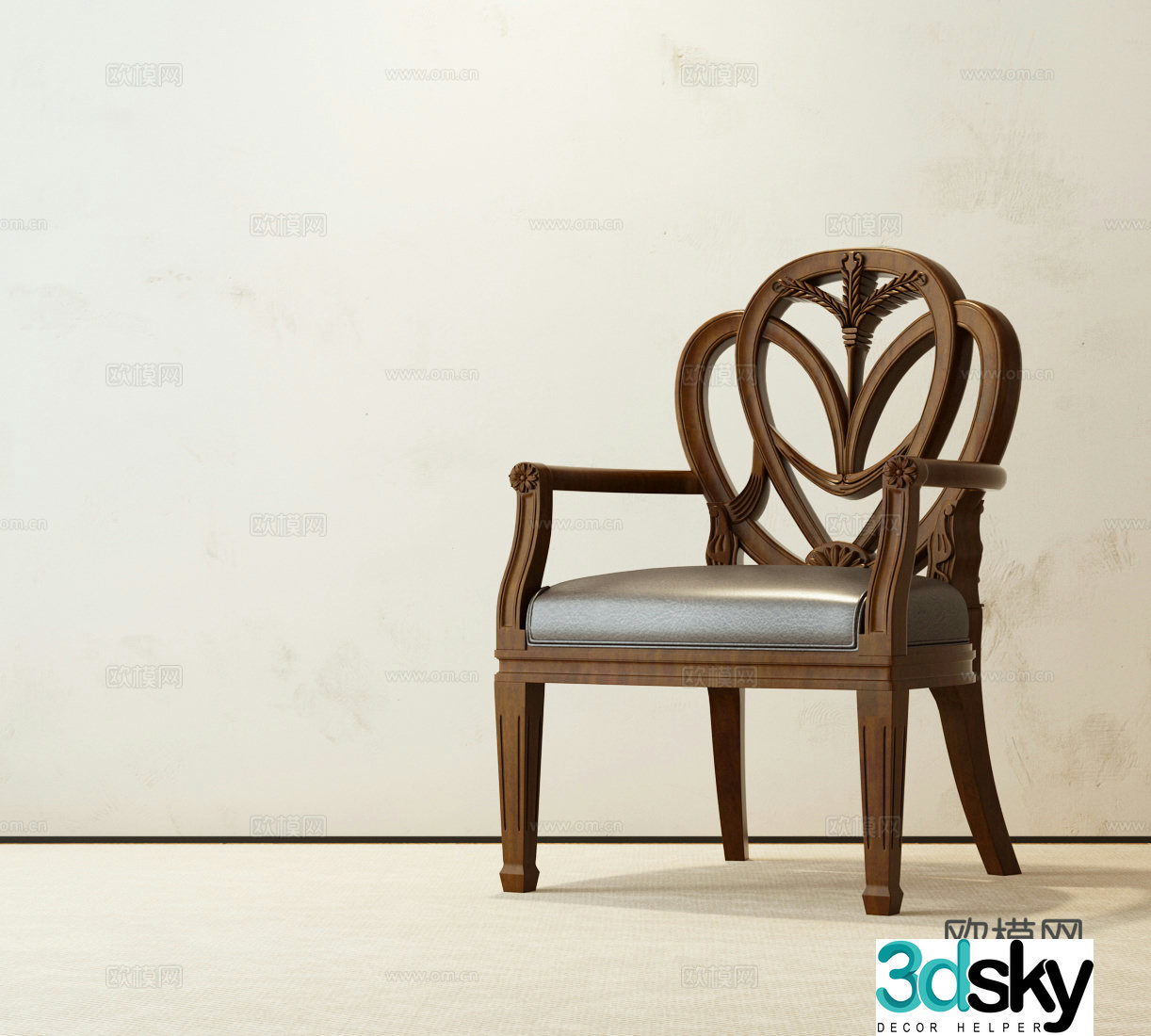 American dining chair American single chair American solid wood dining table and chair 3D model