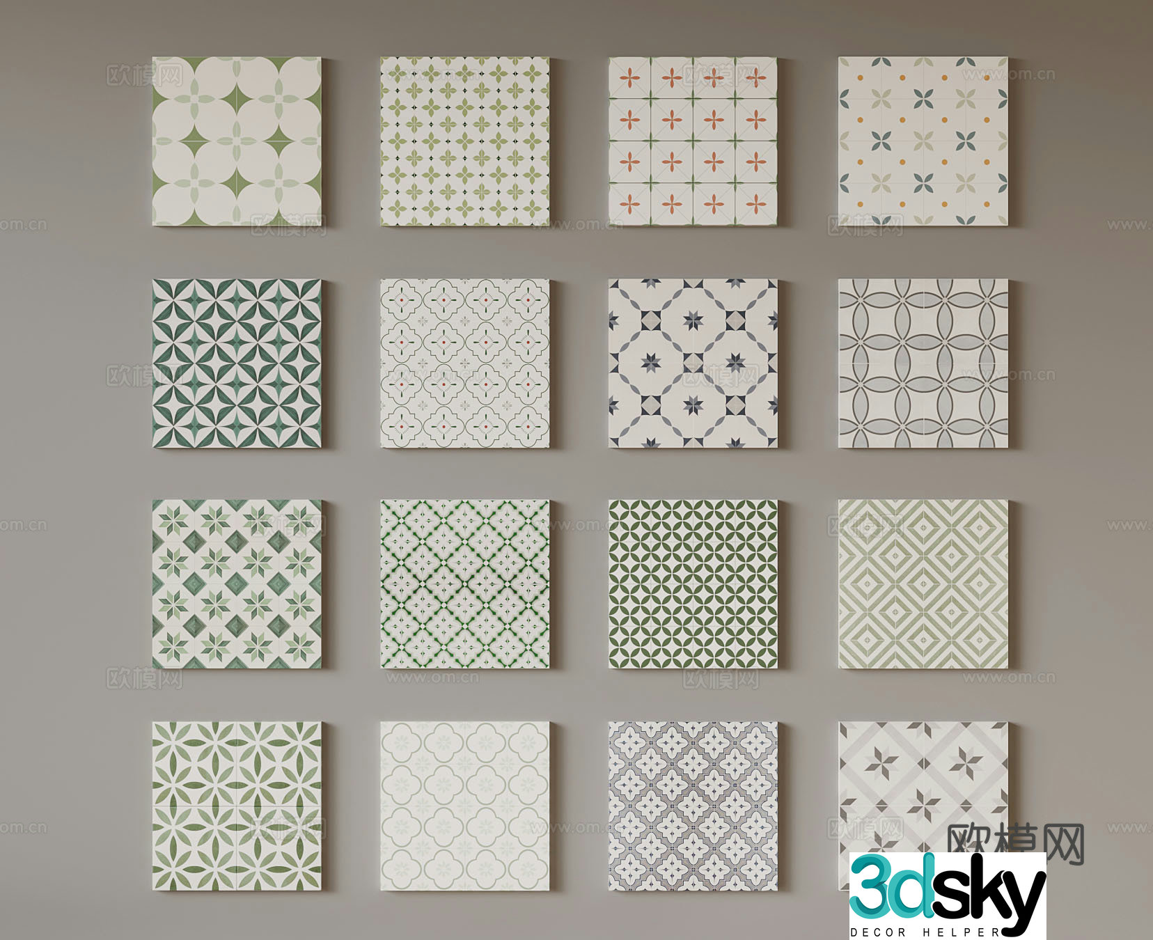 Modern flower tiles parquet tiles retro art flower tiles 3d model