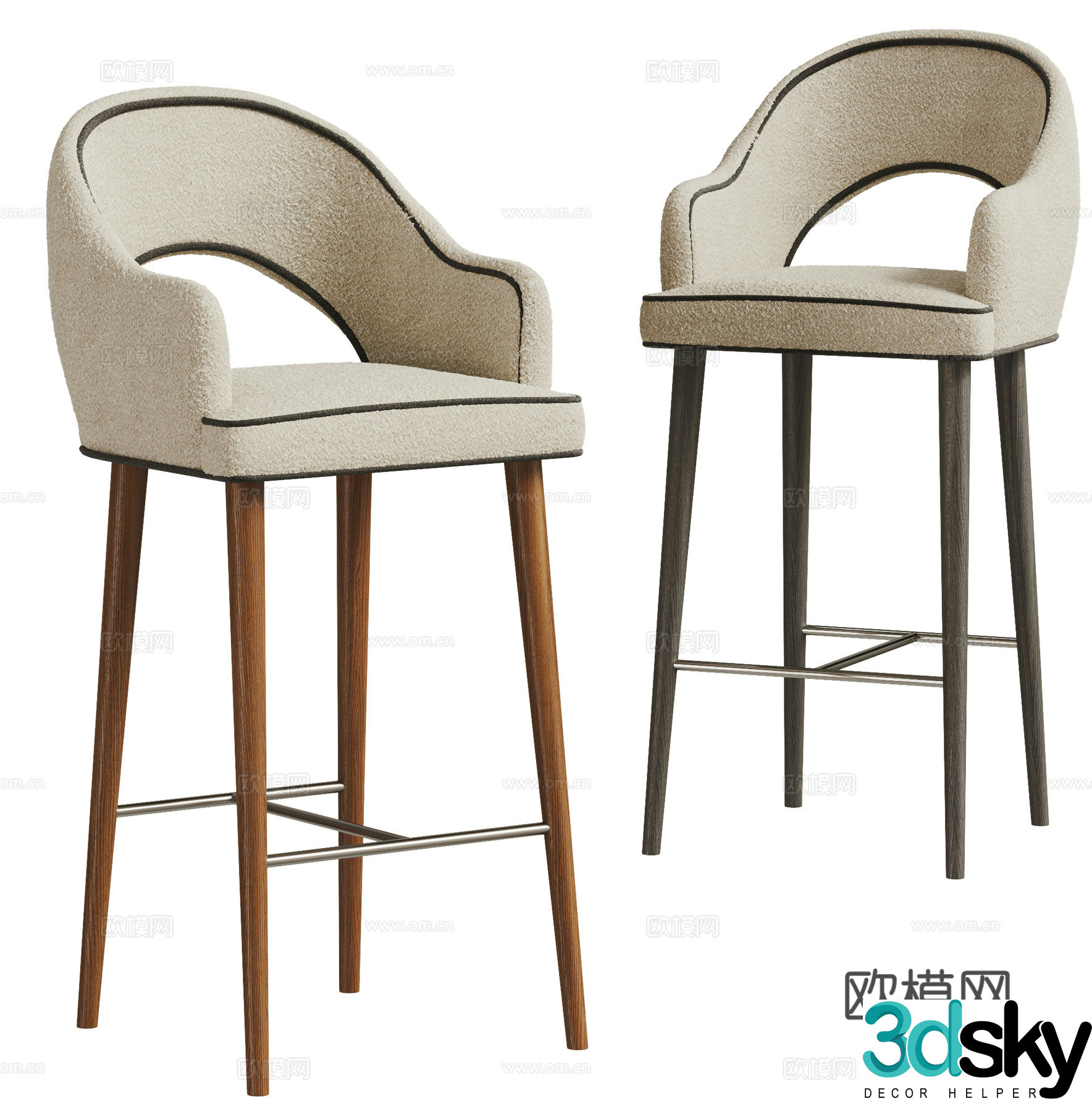 French bar chair combination 3D model