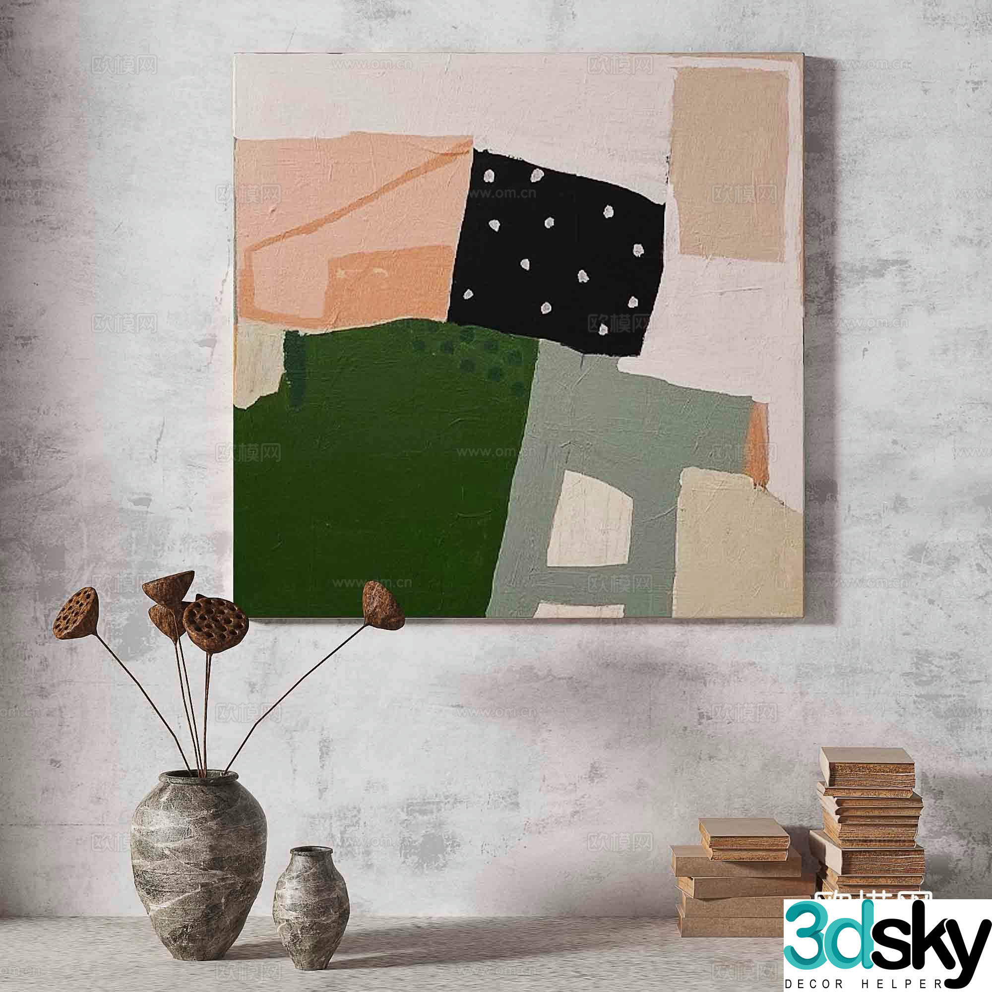 Wabisa retro texture abstract decorative painting 3d model