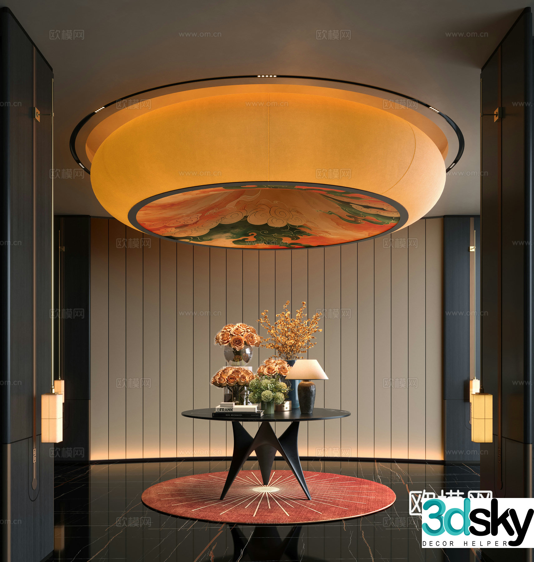 Modern hotel hall floral installation end viewing platform 3D model