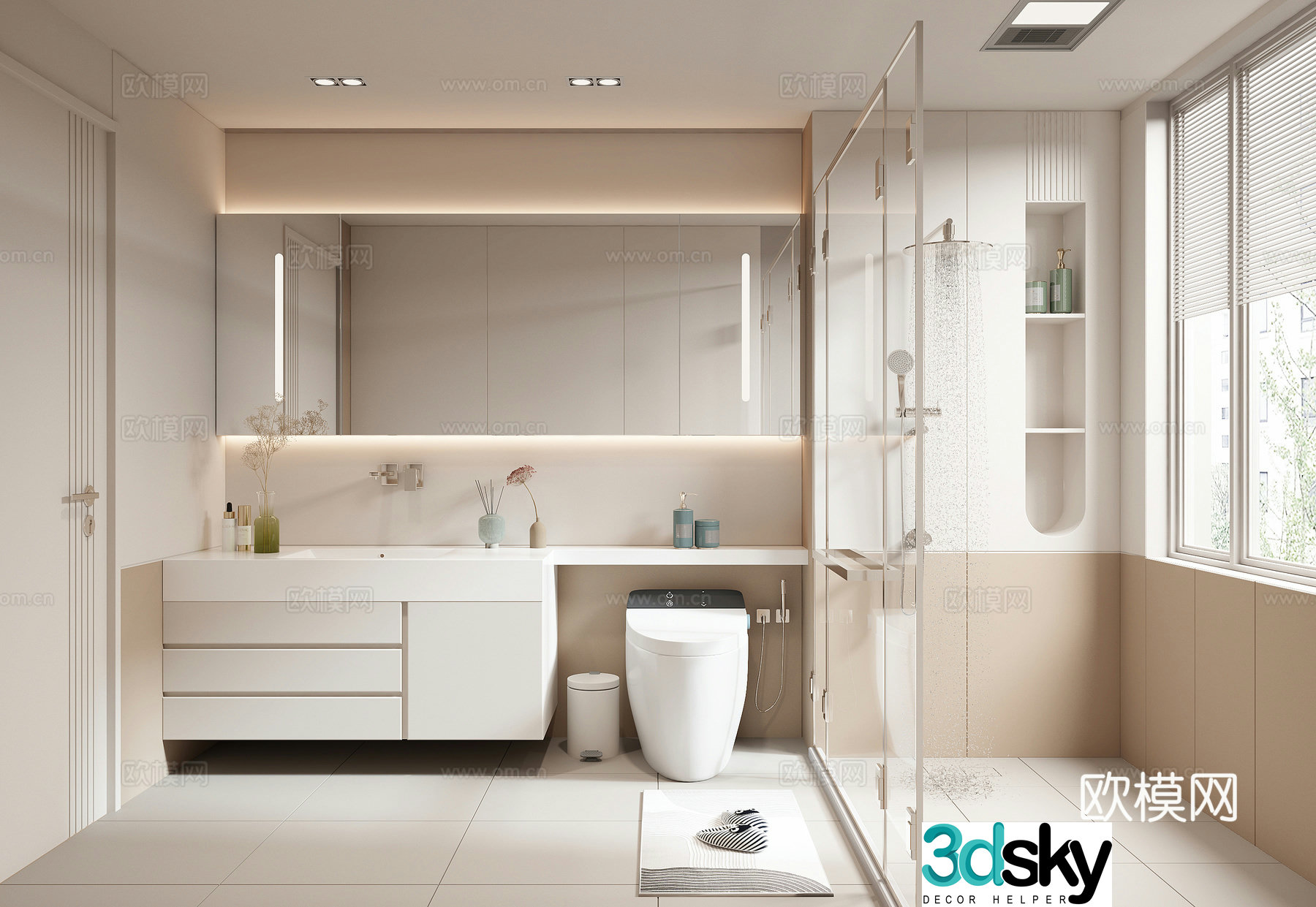 Creamy style bathroom 3d model
