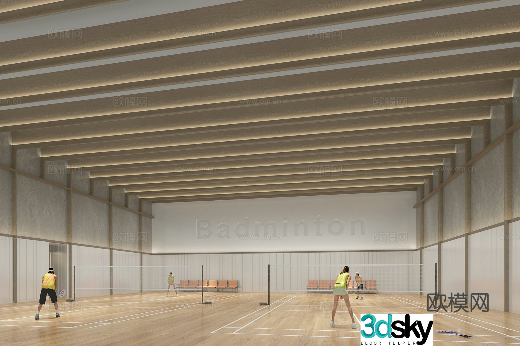 Modern badminton court gymnasium 3d model