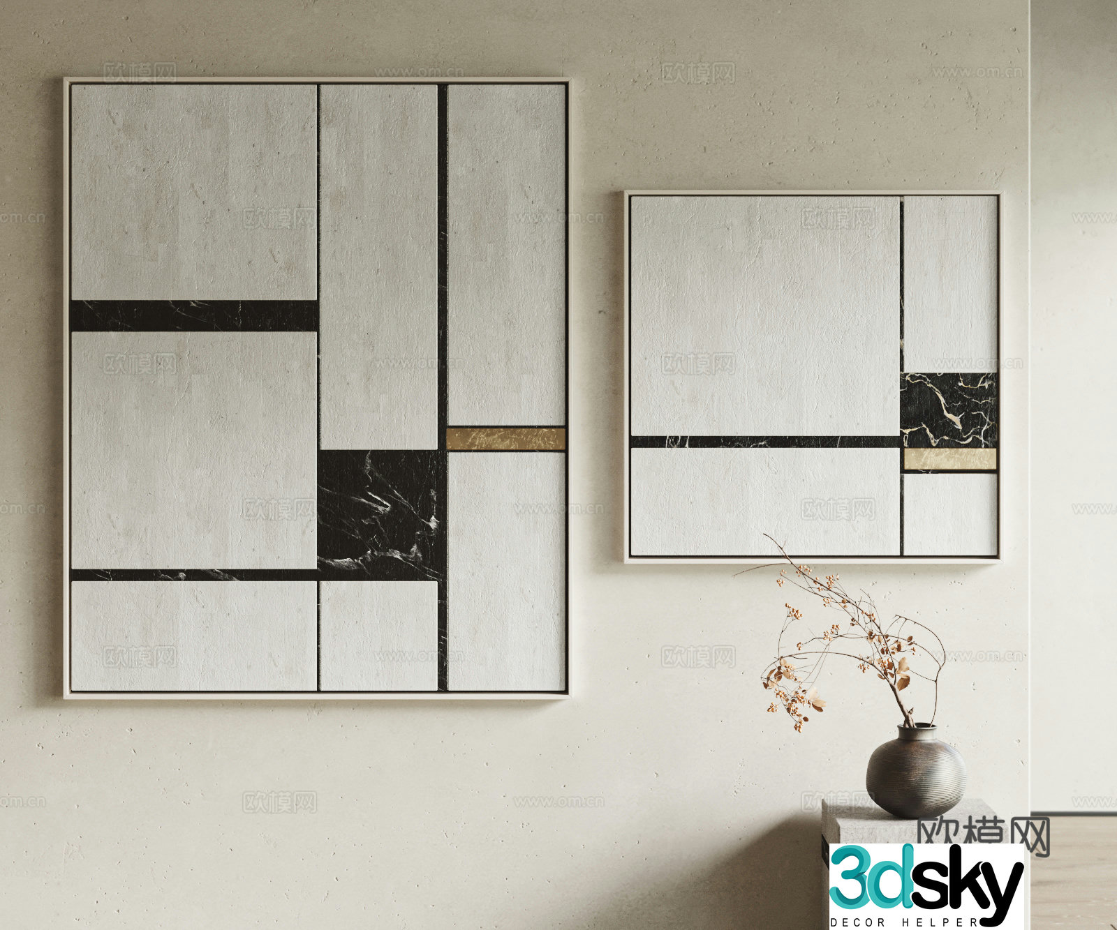Modern hanging painting combination 3D model