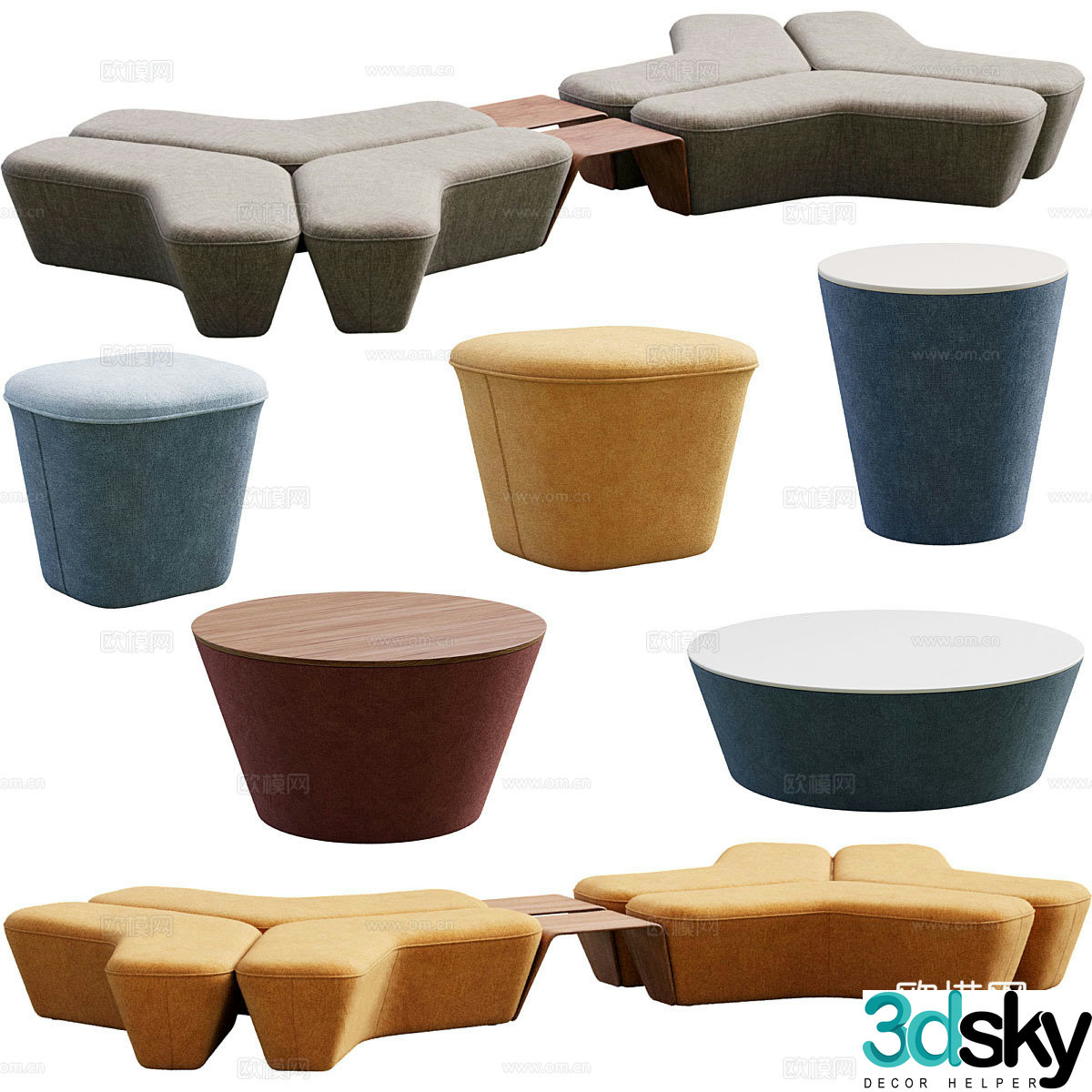 Modern sofa stool combination 3D model