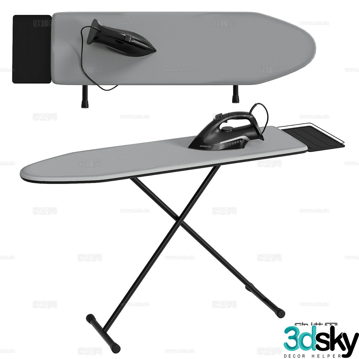 Ironing Board and Iron 3D Model