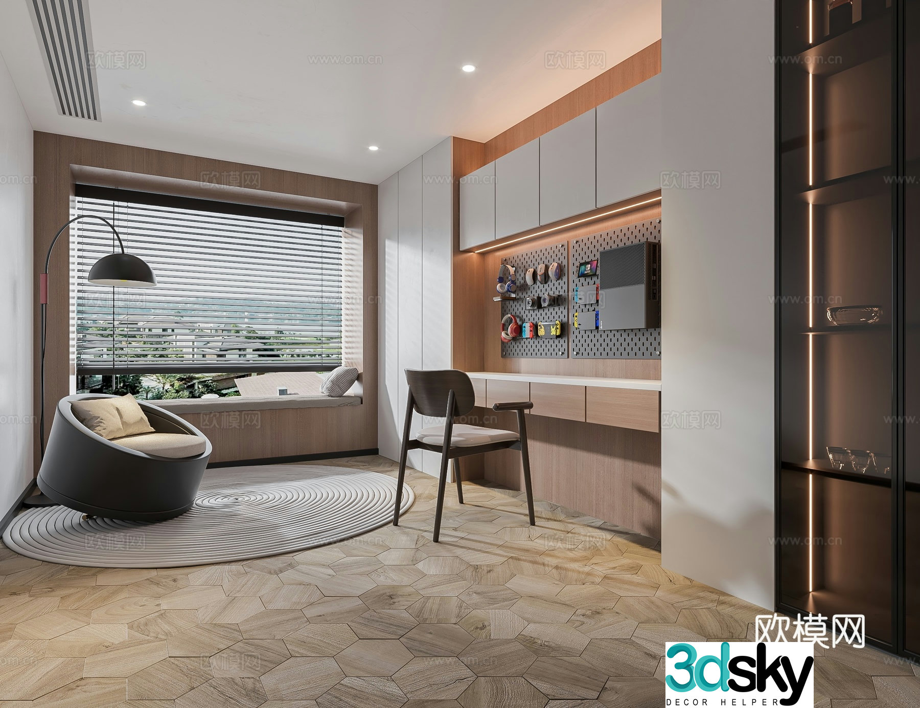 Modern study room study room without lamp entrance entrance cabinet bookcase combination desk combination jewelry placement 3D model