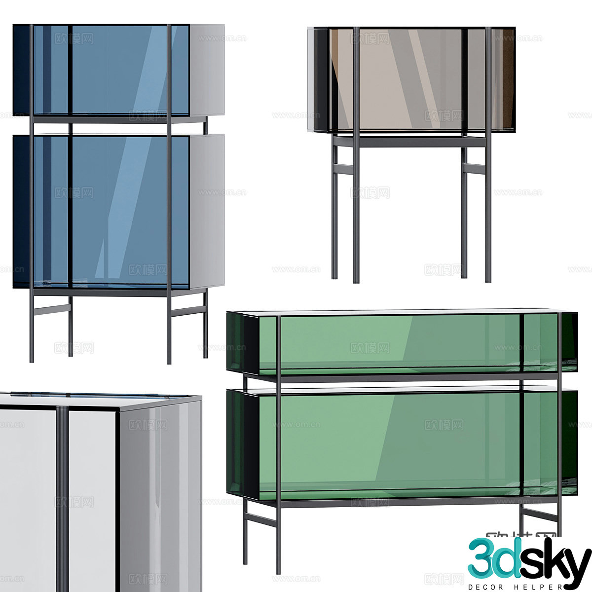 Italian Archiproducts LYN Glass and Steel Display Cabinet 3D Model