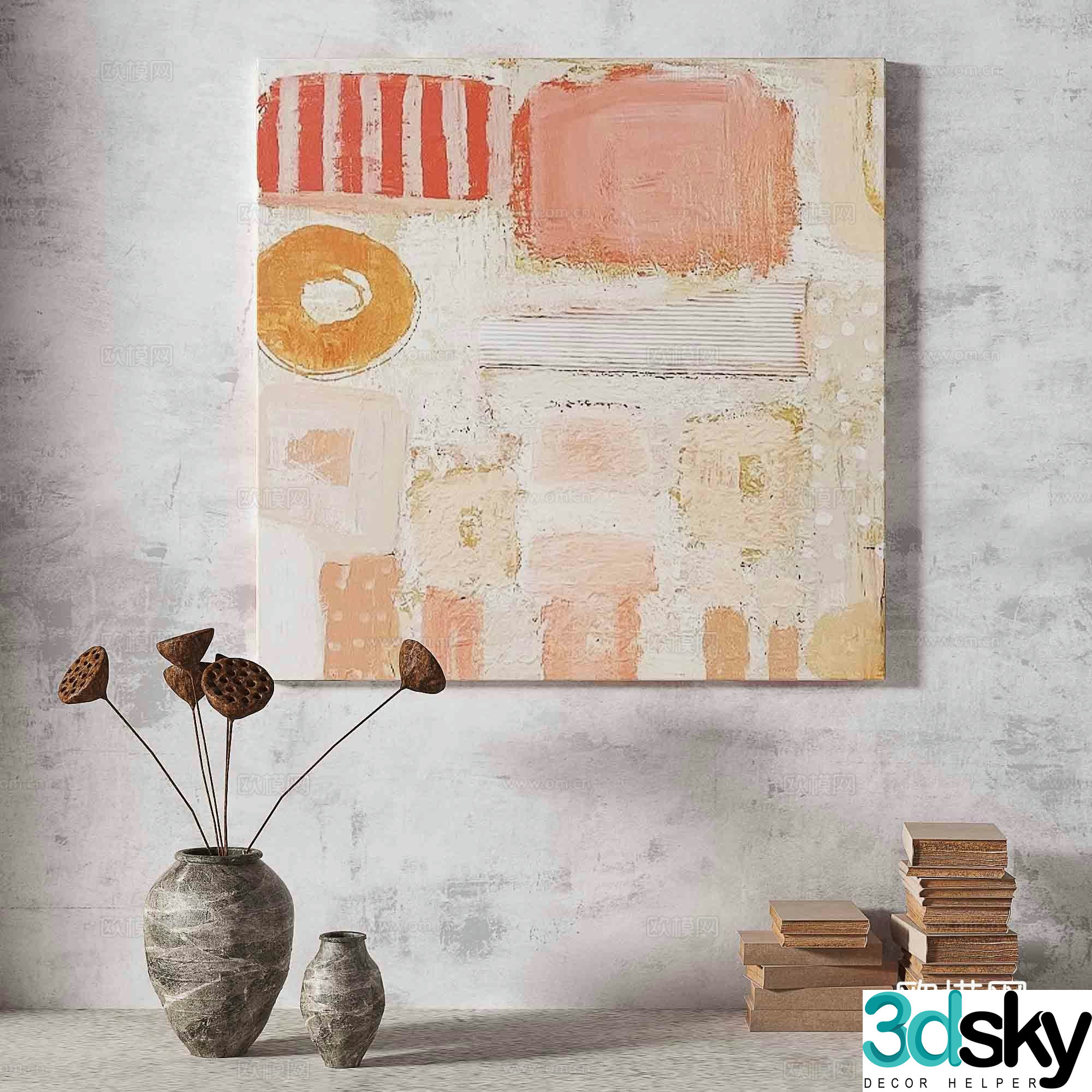 Wabisa retro texture abstract decorative painting 3d model