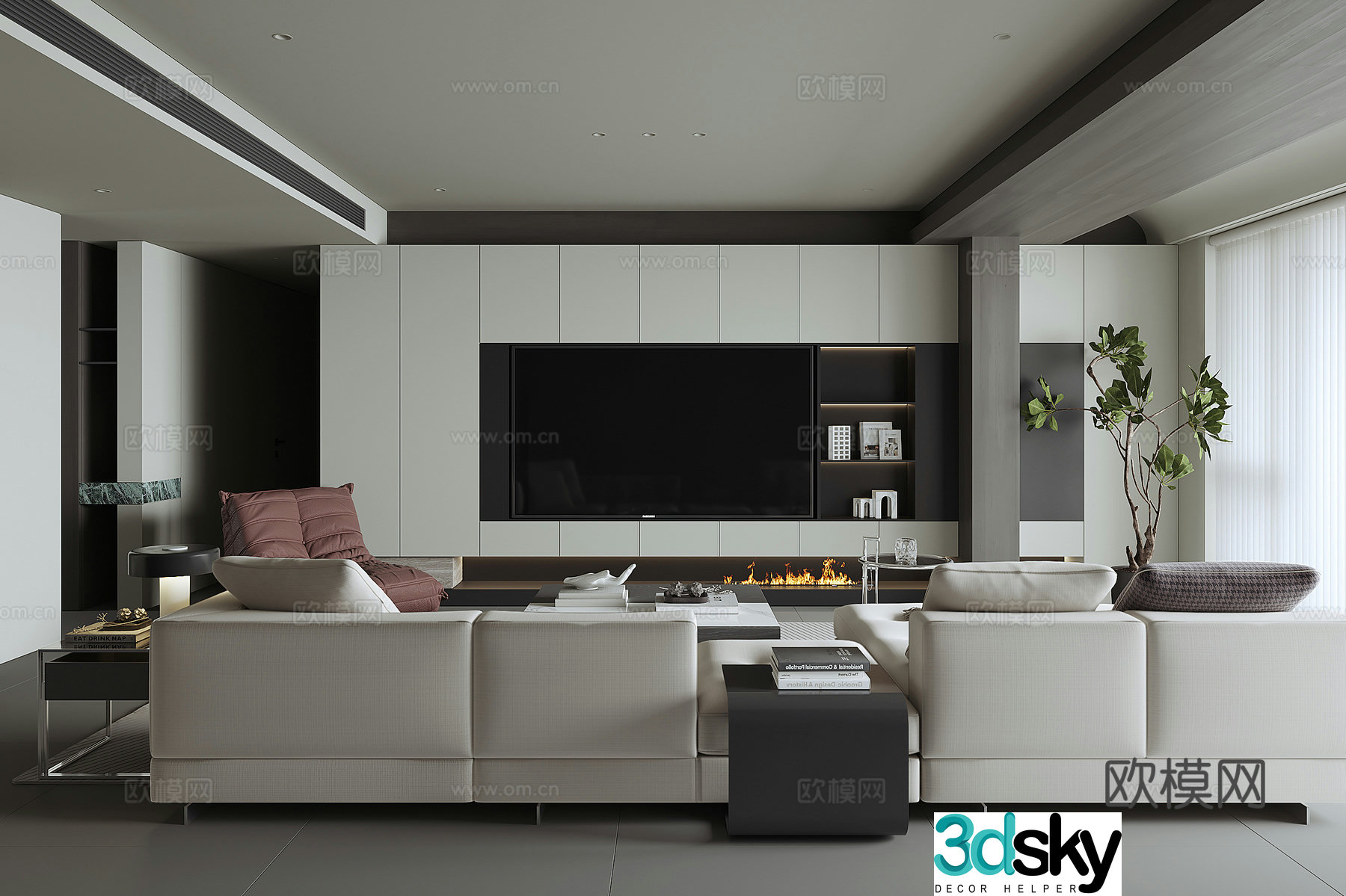 Modern large flat living room 3d model