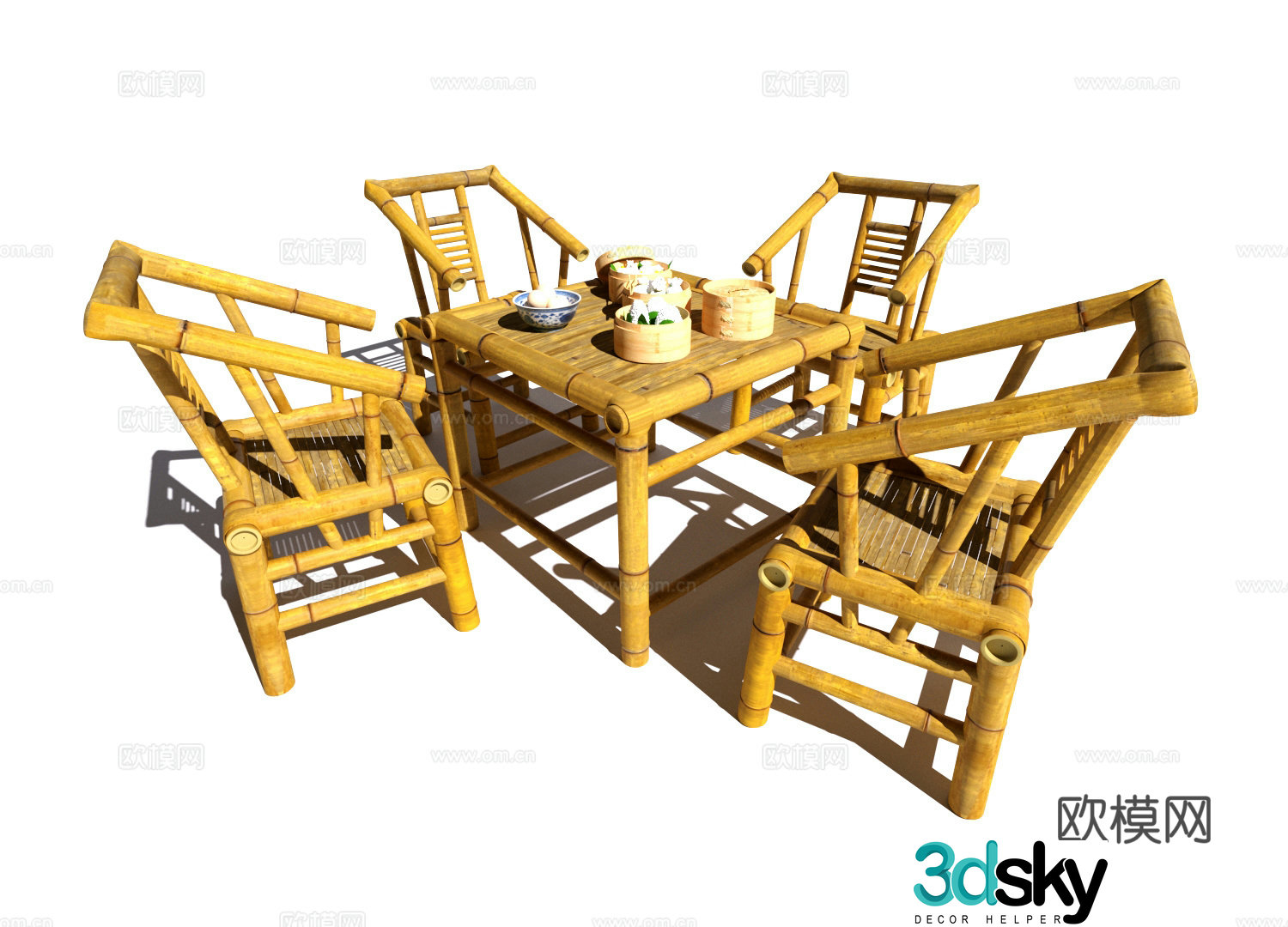 Outdoor table and chairs Bamboo woven table and chairs Bamboo table and chairs Food combination 3D model