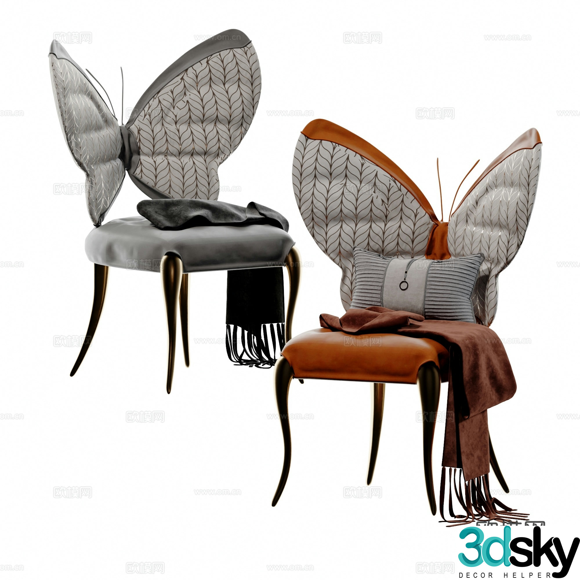 Modern light luxury butterfly dining chair casual chair 3d model