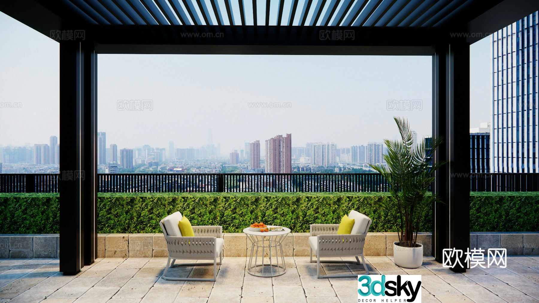 Modern outdoor courtyard garden terrace leisure chair single chair round metal coffee table metal corridor frame 3d model