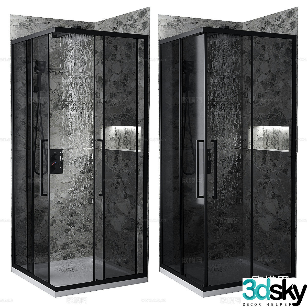 Modern dark wind shower room 3d model