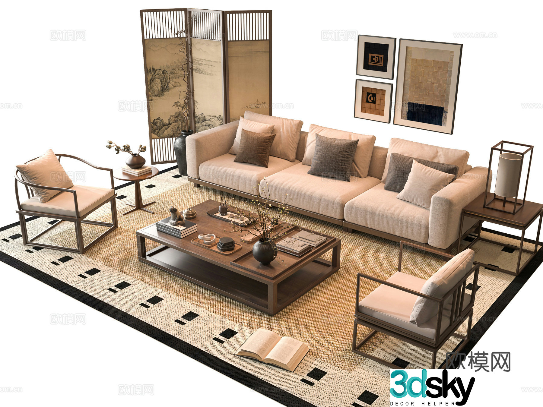 Middle-aged sofa combination 3D model