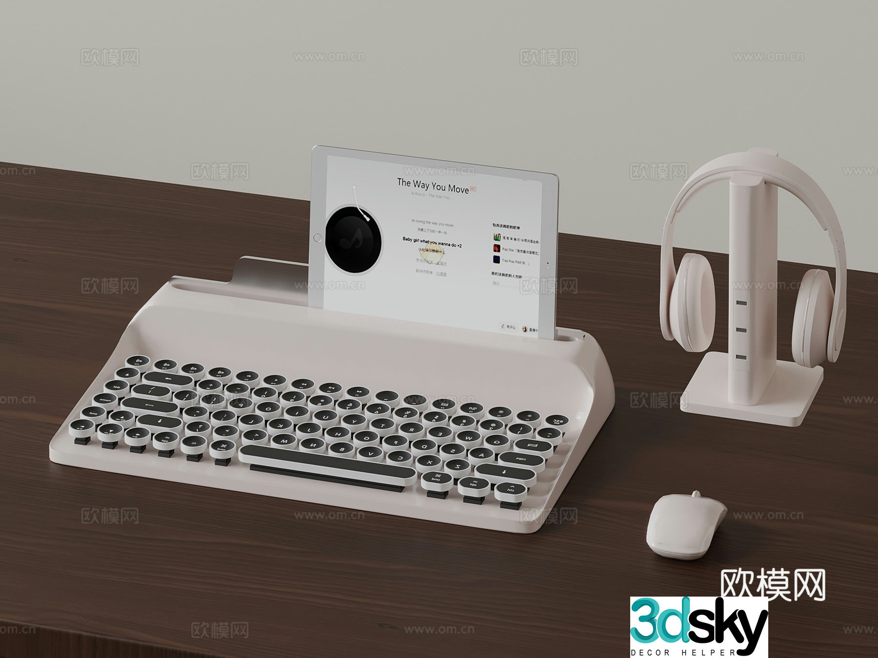 Modern keyboard tablet headset mouse 3d model