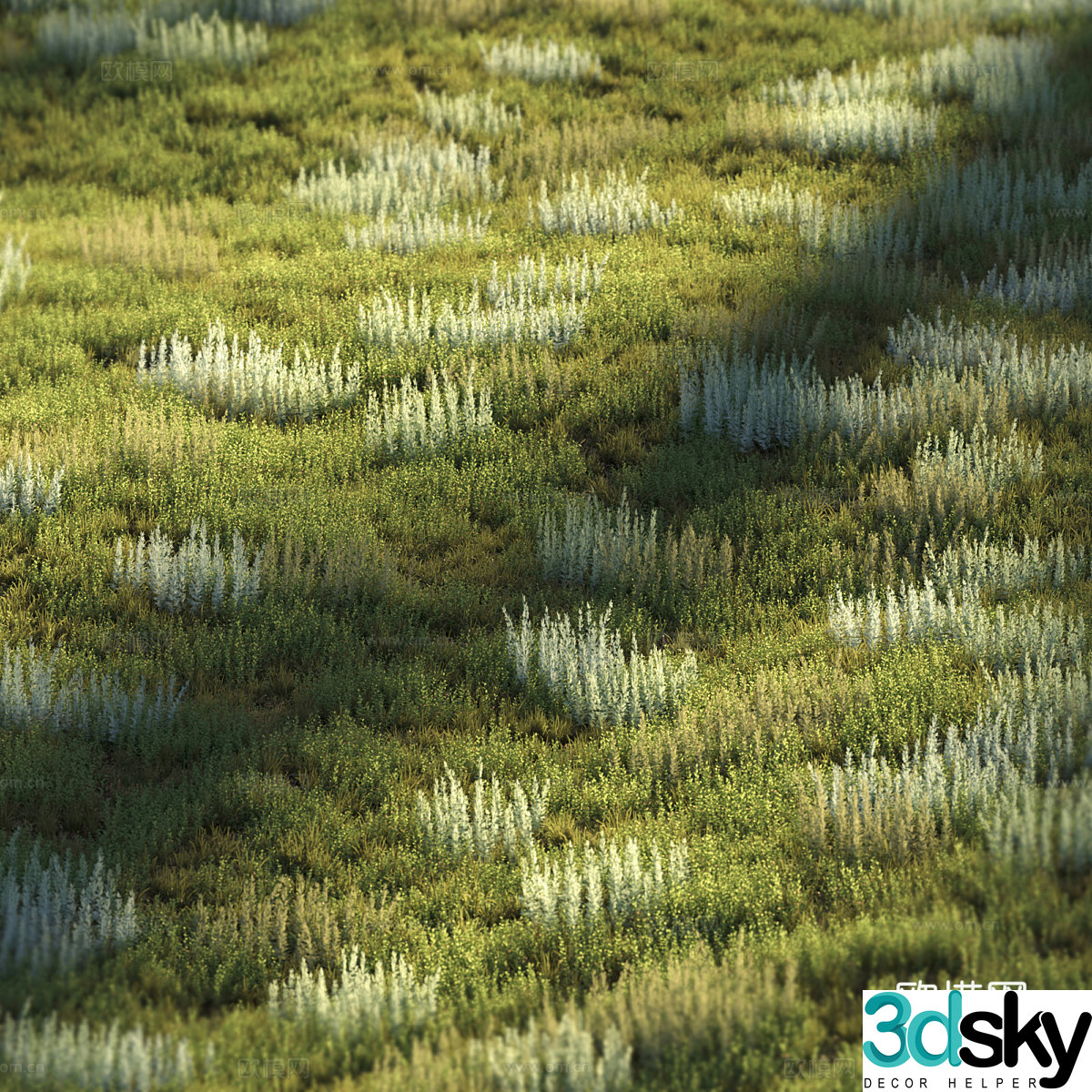The 3D model of the grass is green