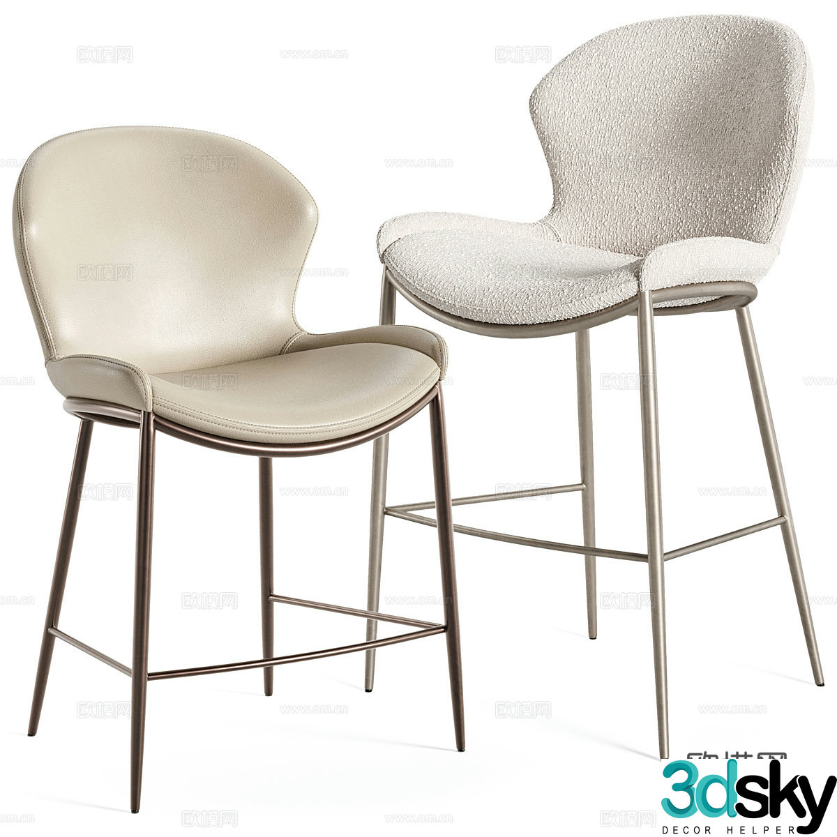 New Chinese style light luxury fabric leather bar chair 3D model