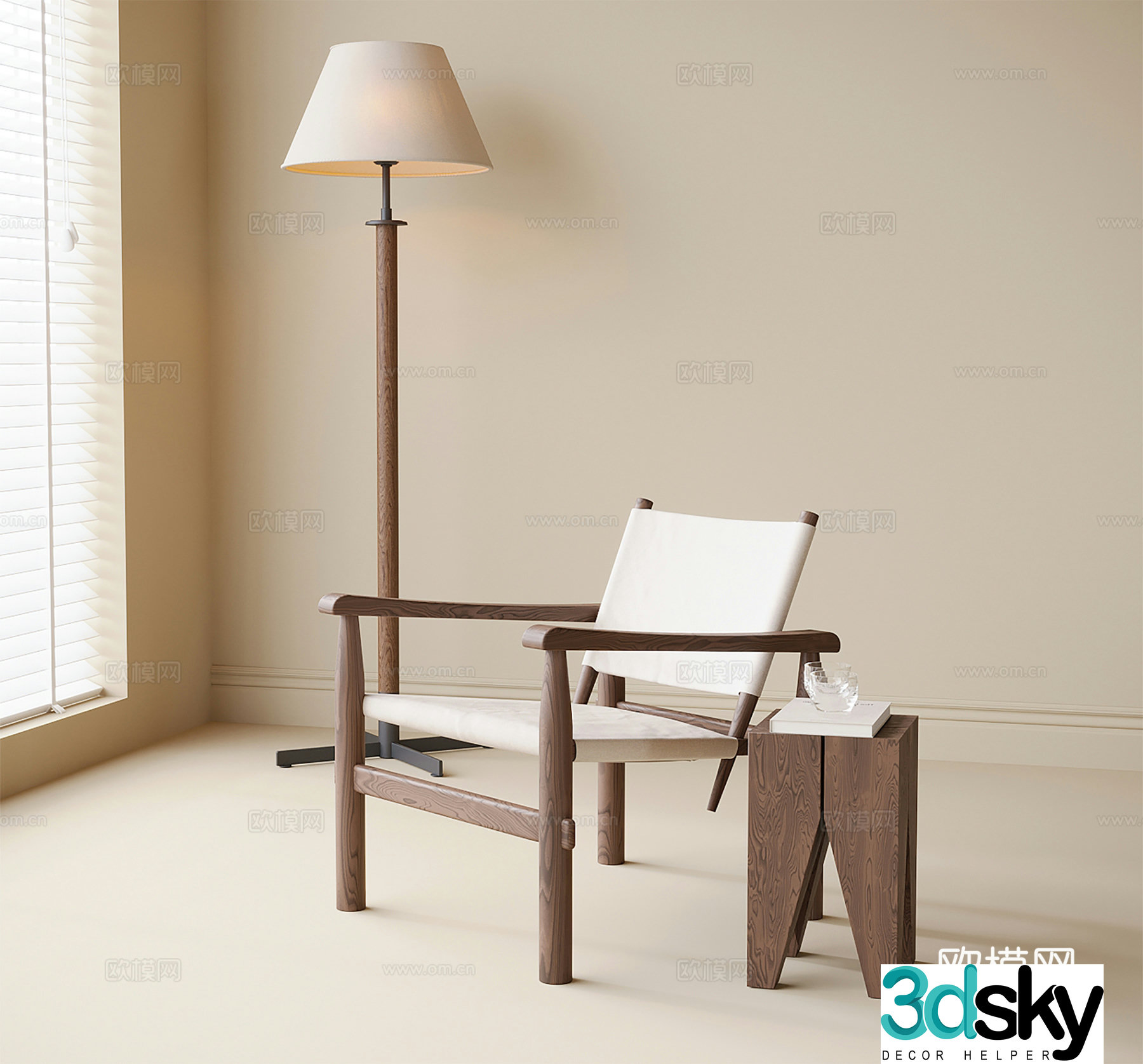 Modern leisure chair single chair side table floor lamp 3d model