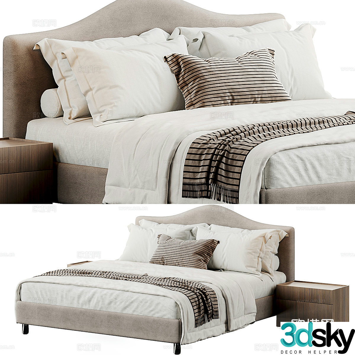 New Chinese style Peonia fabric double bed 3D model