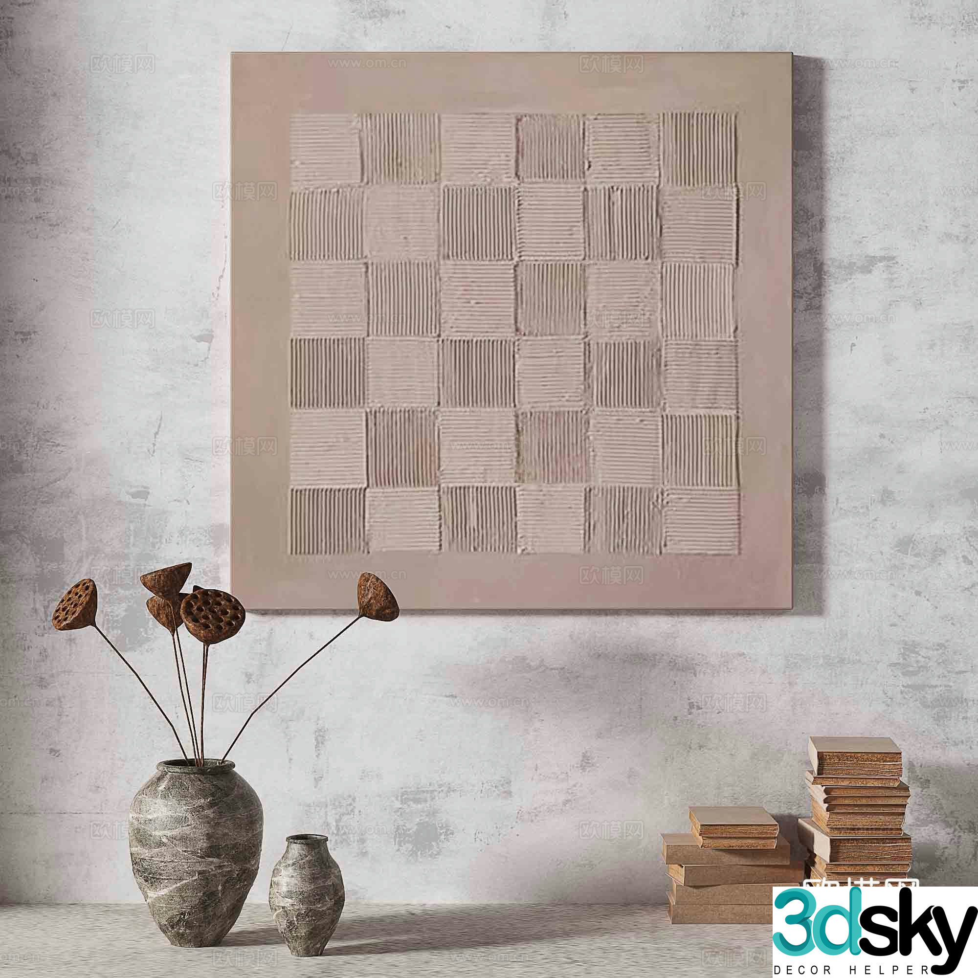 Wabisa retro texture abstract decorative painting 3d model