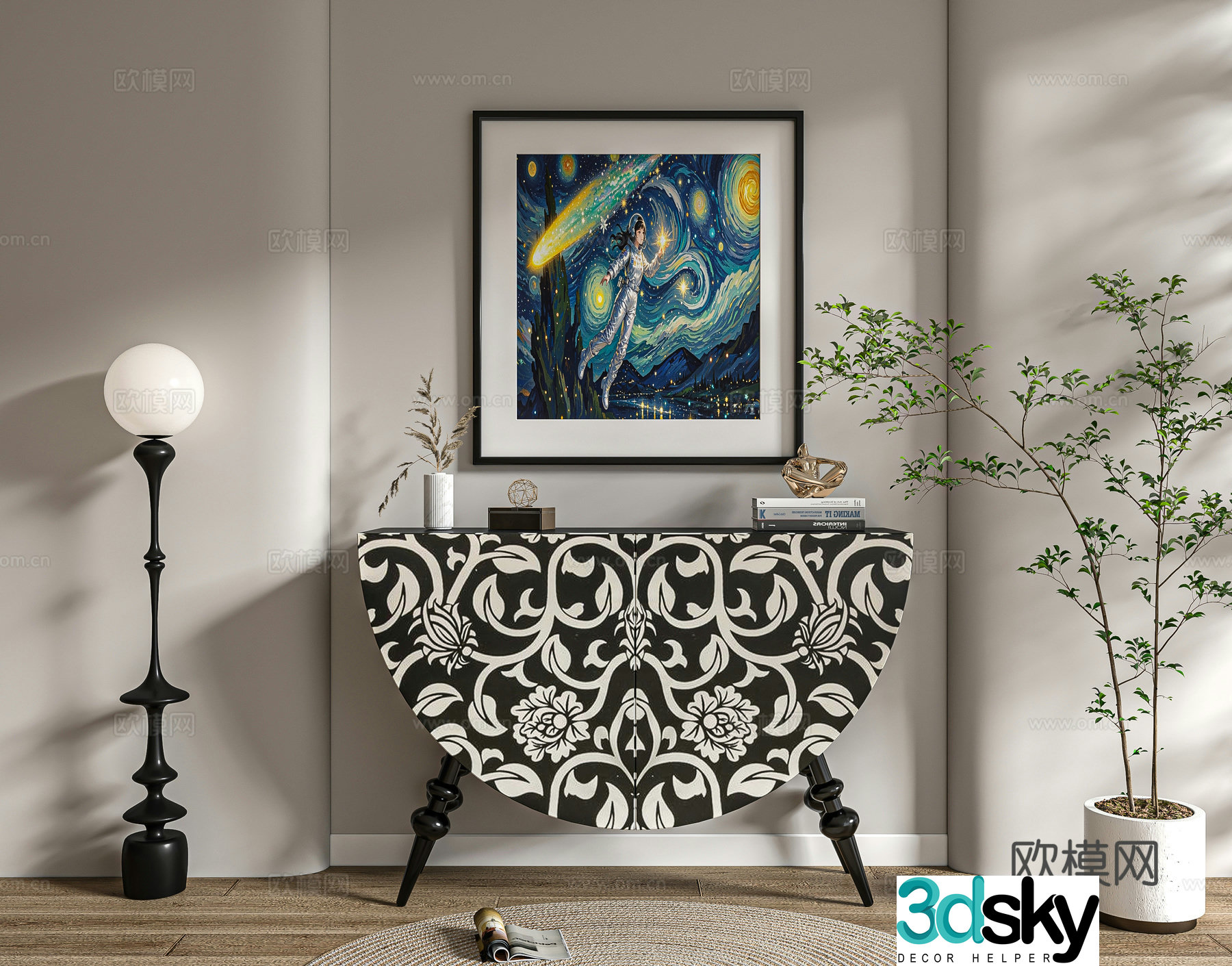 Medium retro style porch cabinet decorative cabinet 3D model
