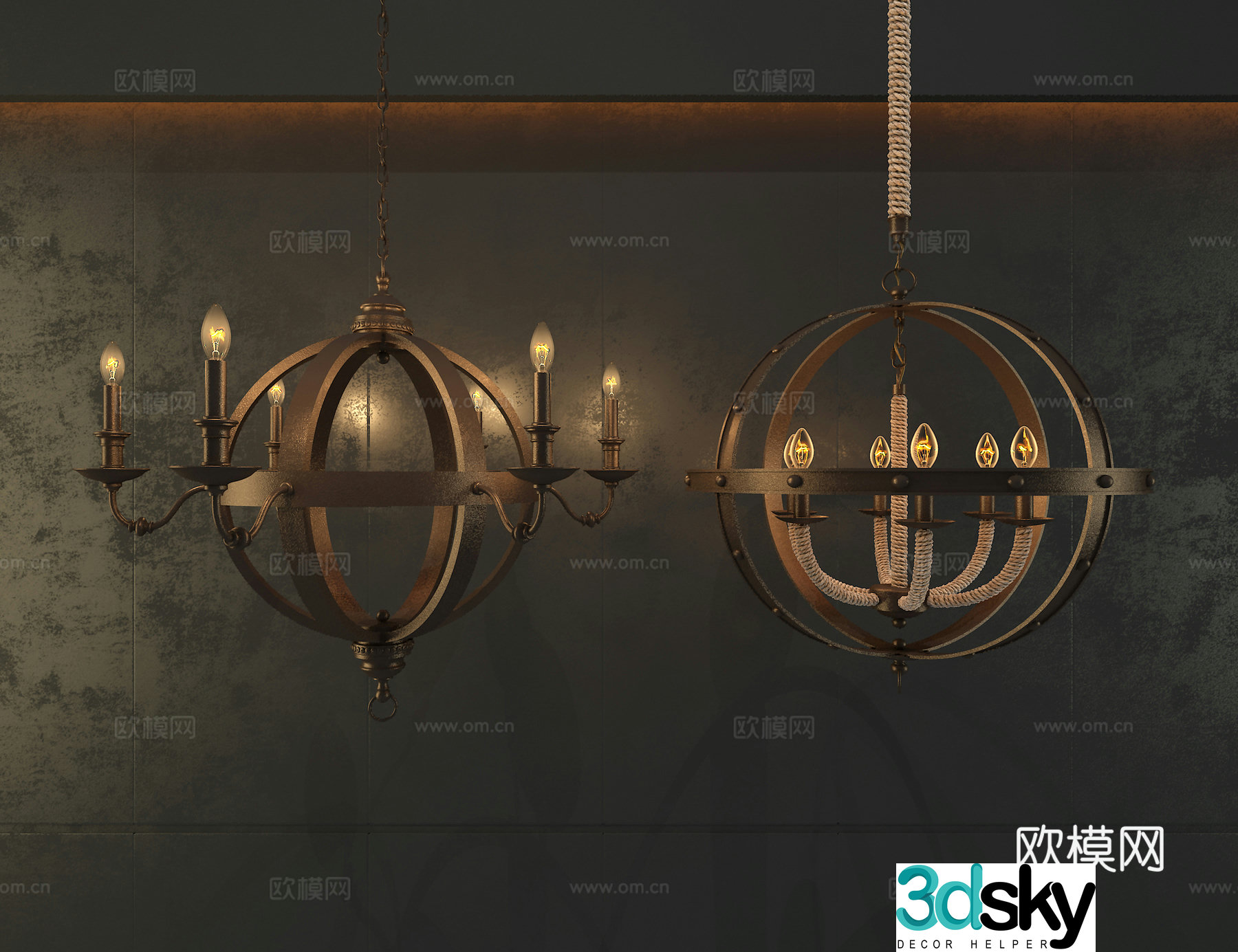 Industrial style chandelier 3d model