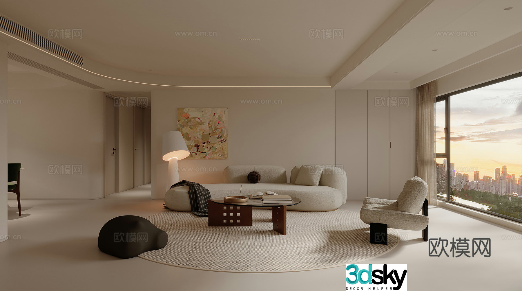 Modern Cream Style Restaurant 3D Model