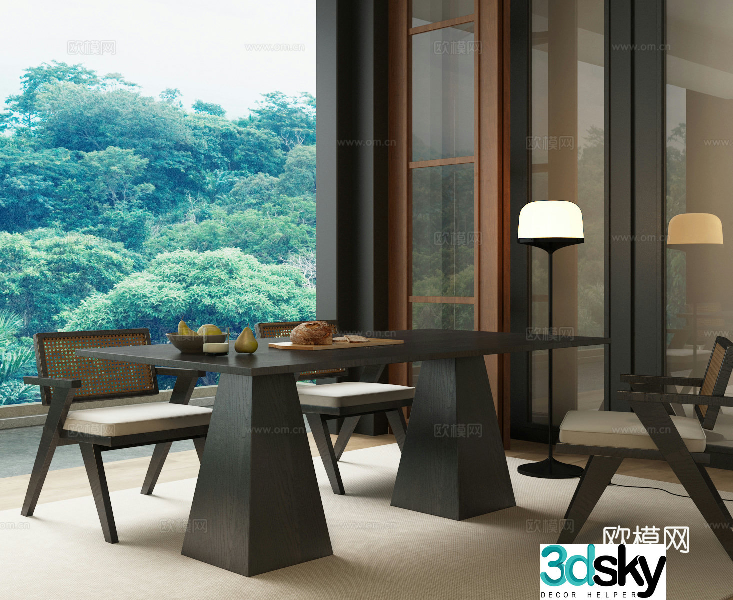 Modern French medieval dining table and chair 3D model