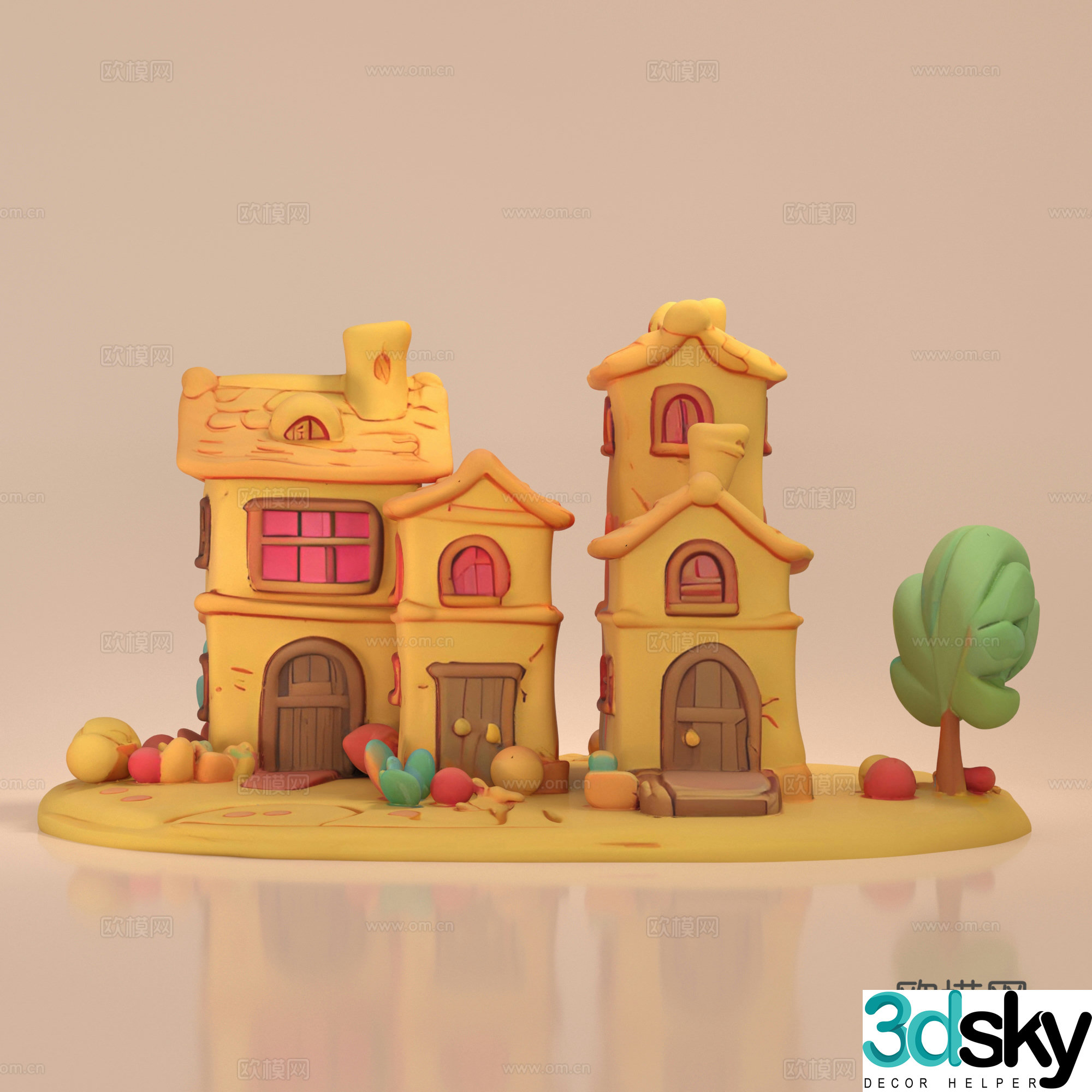 Cartoon Clay Style Game Anime Building Low-side Building Villa Hut 3D Model
