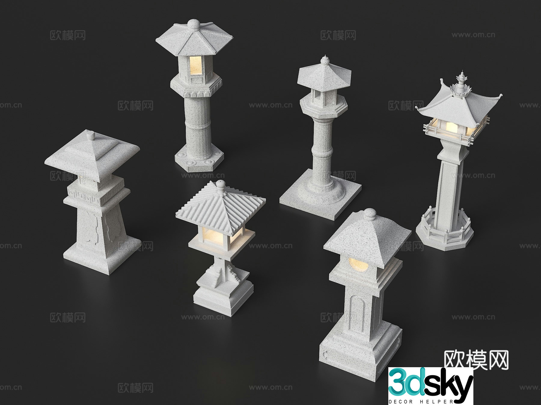 Chinese stone lantern Japanese stone lantern Jade clock Santan Moon Landscape light Garden light 3D model