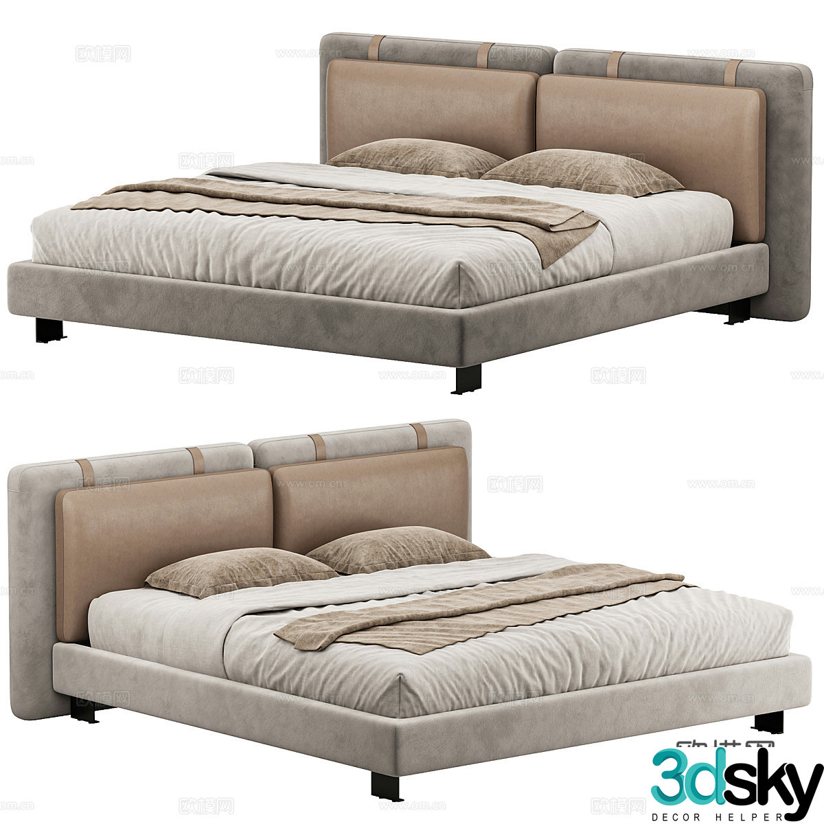 New Chinese LEKSA Leather Double Bed 3D Model