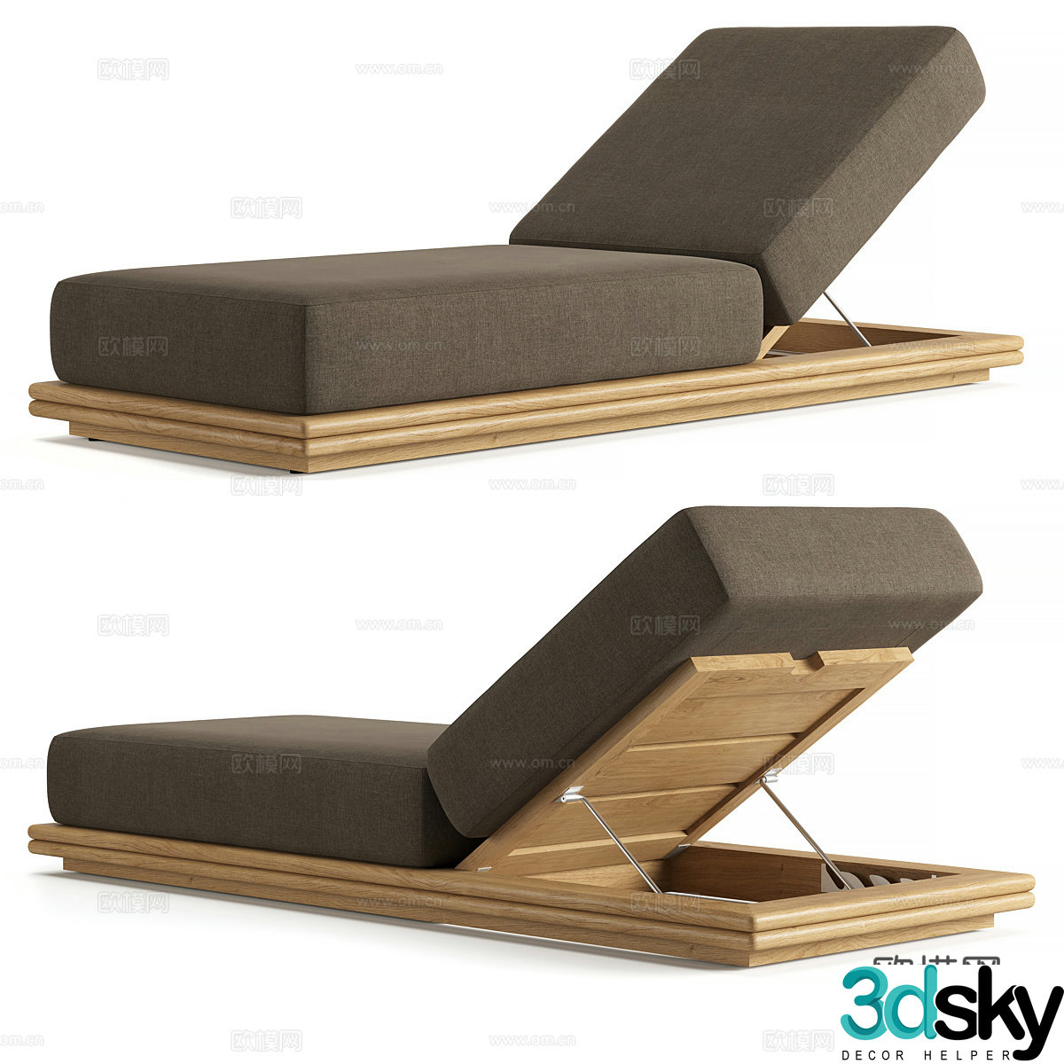 New Chinese RH BONDI Teak Recliner 3D Model