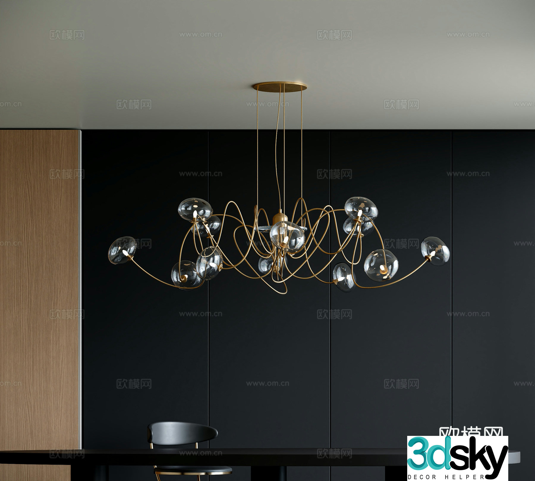 Modern multi-head chandelier 3d model
