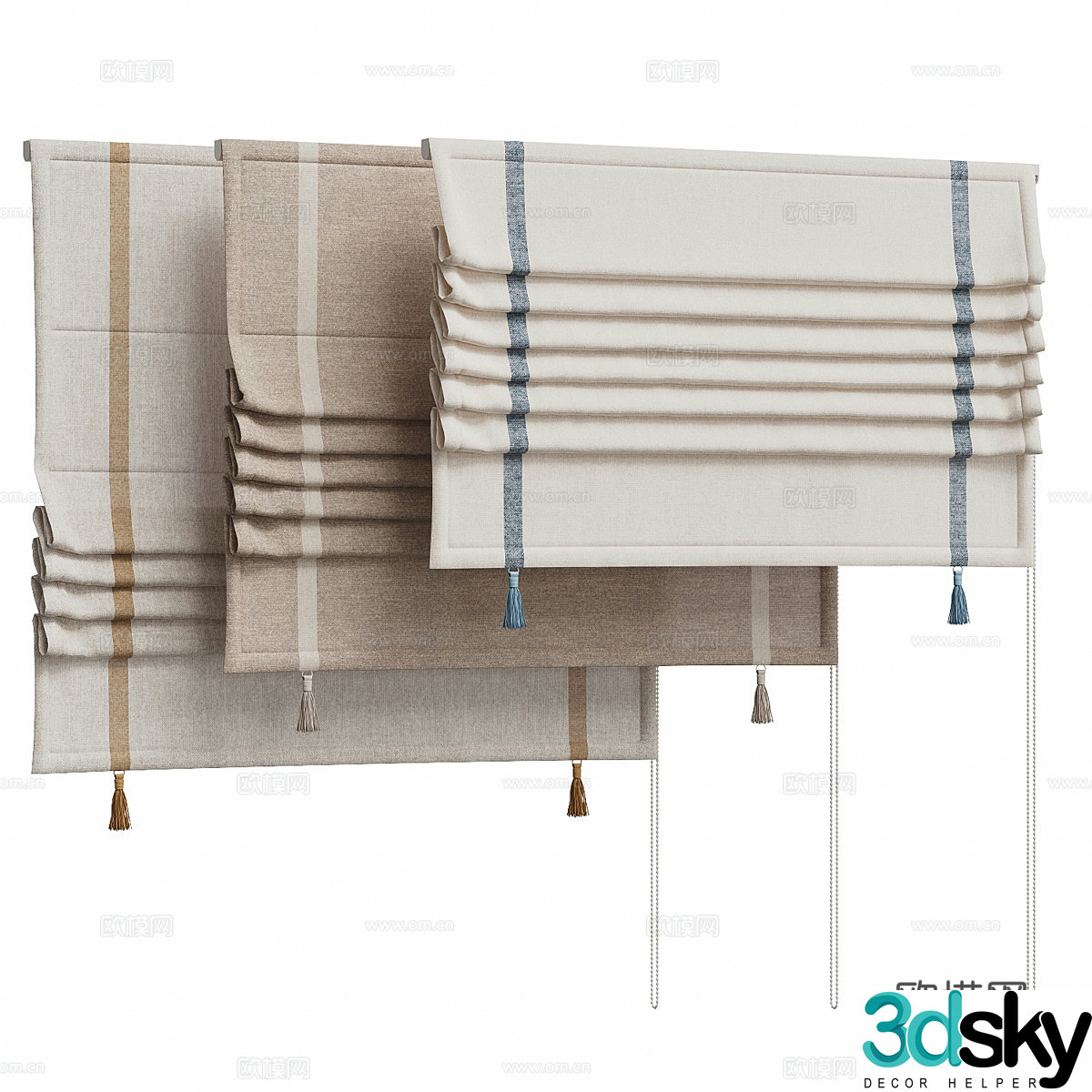 New Chinese style tassel curtain folding curtain 3D model