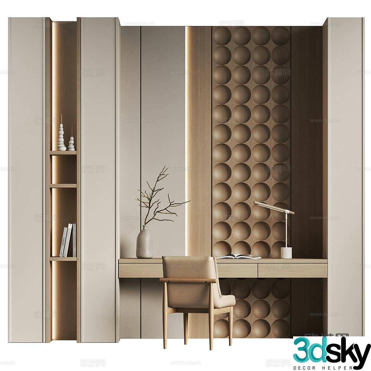 New Chinese style bookcase desk 3d model
