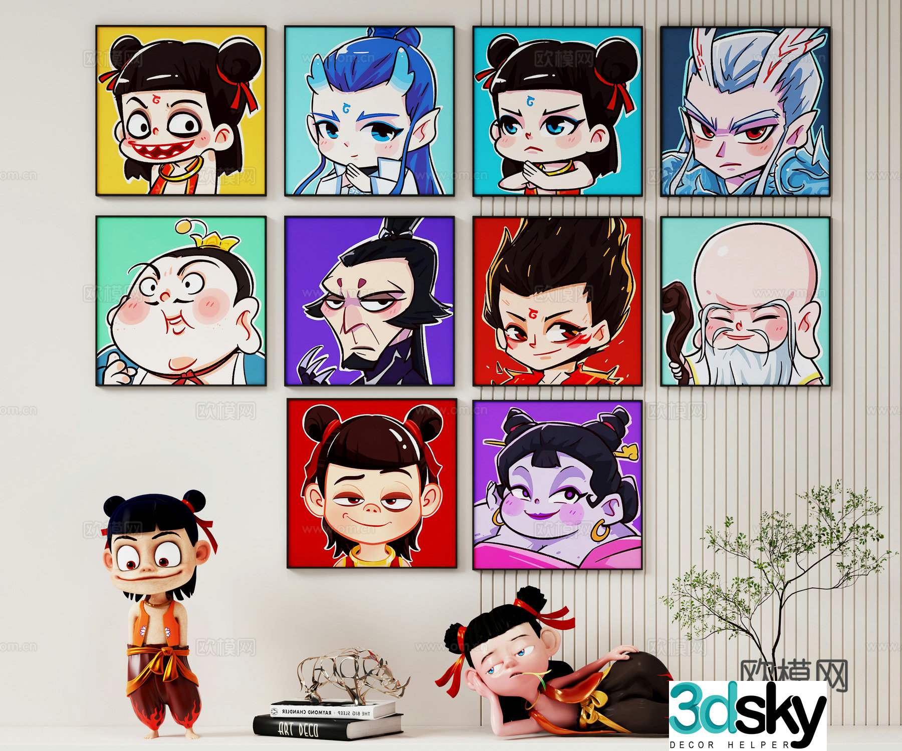 Modern hanging paintings children’s room decoration paintings cartoon decoration paintings Nezha decoration paintings Nezha doll figures 3D model