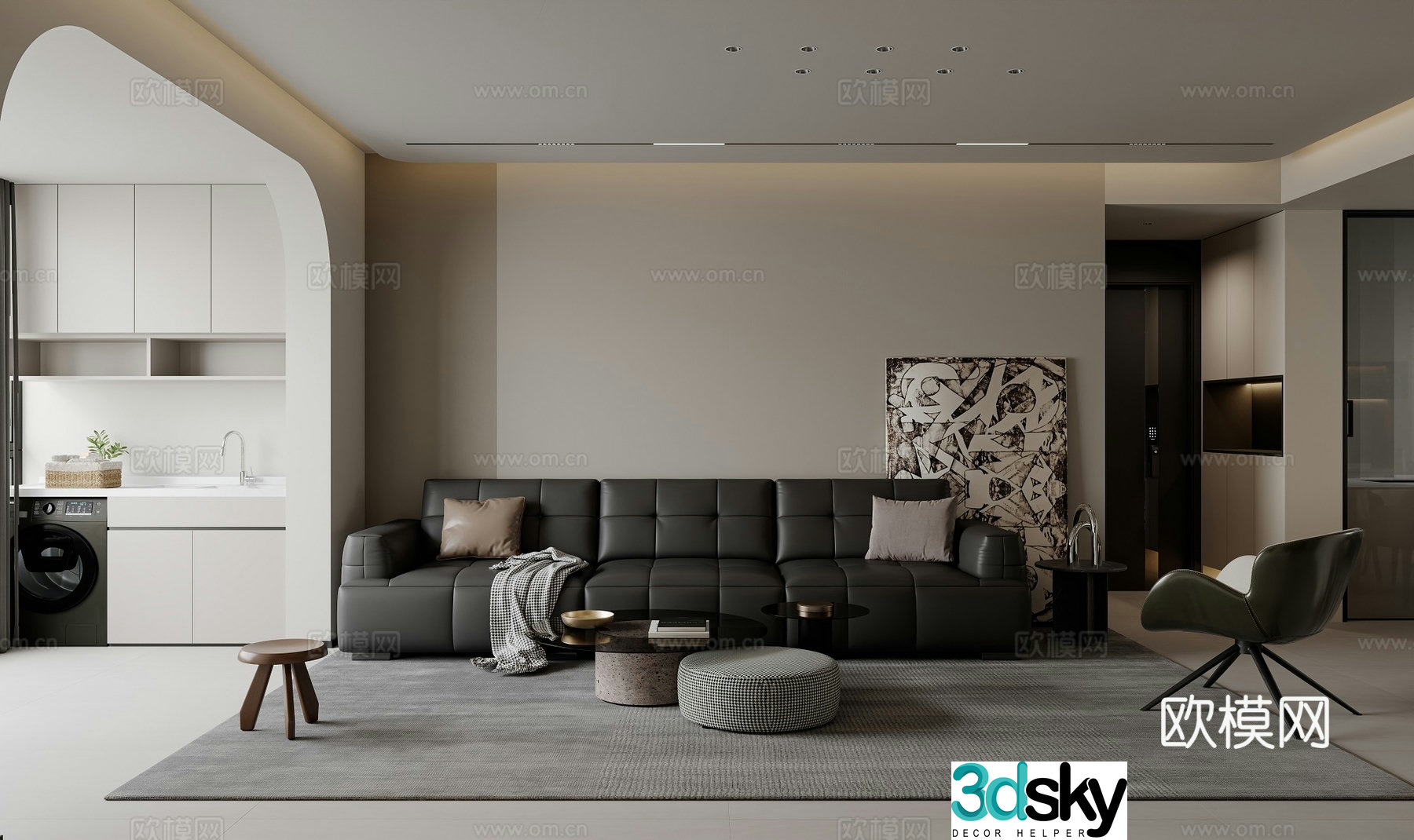 Modern living and dining room 3d model