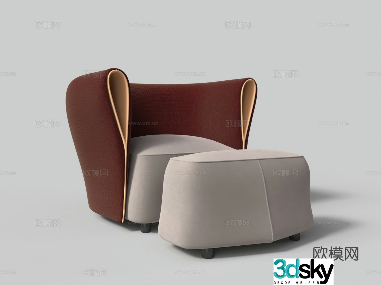 Modern fabric casual single sofa pedal 3D model