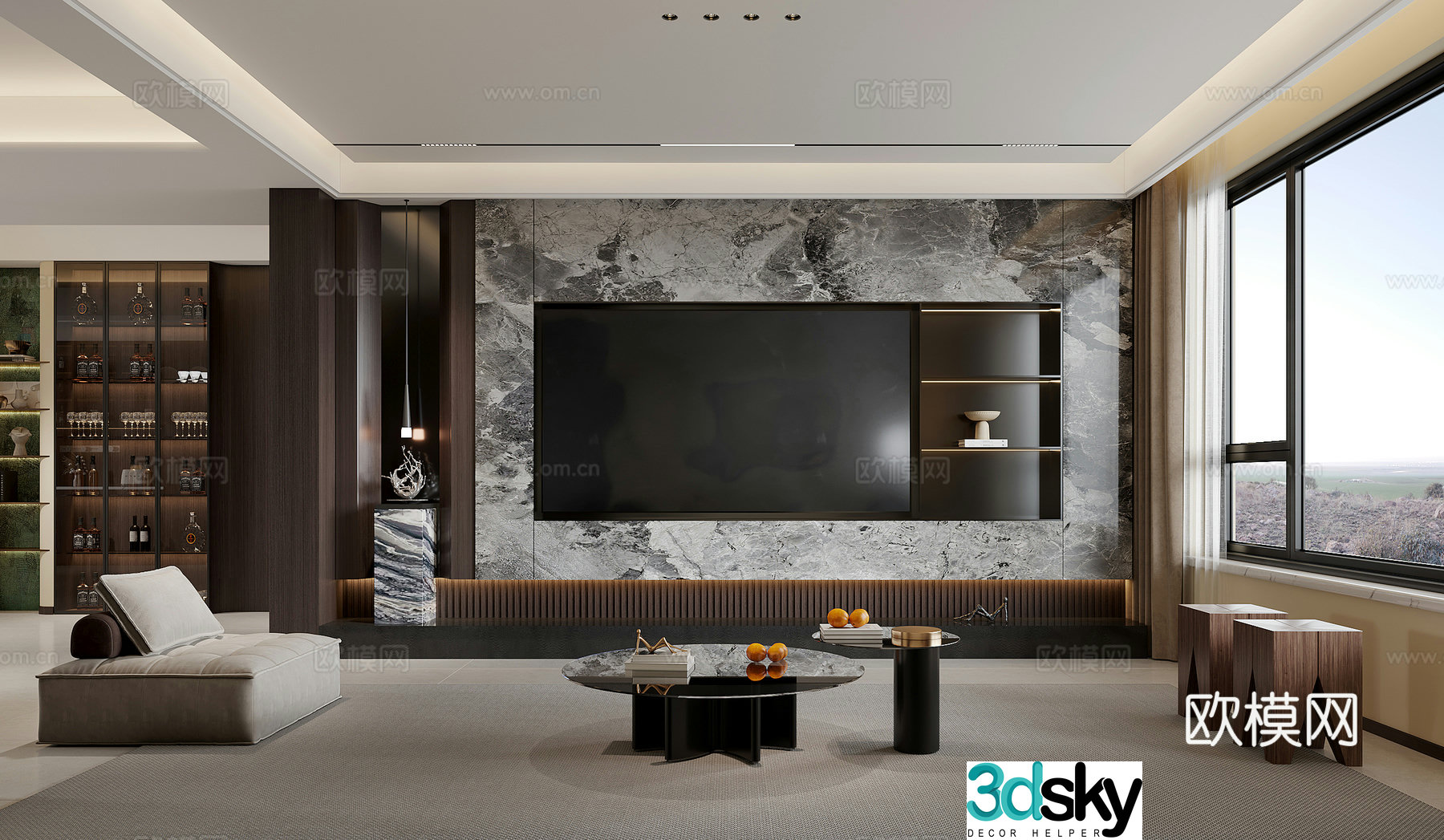 Modern Italian minimalist living restaurant 3D model