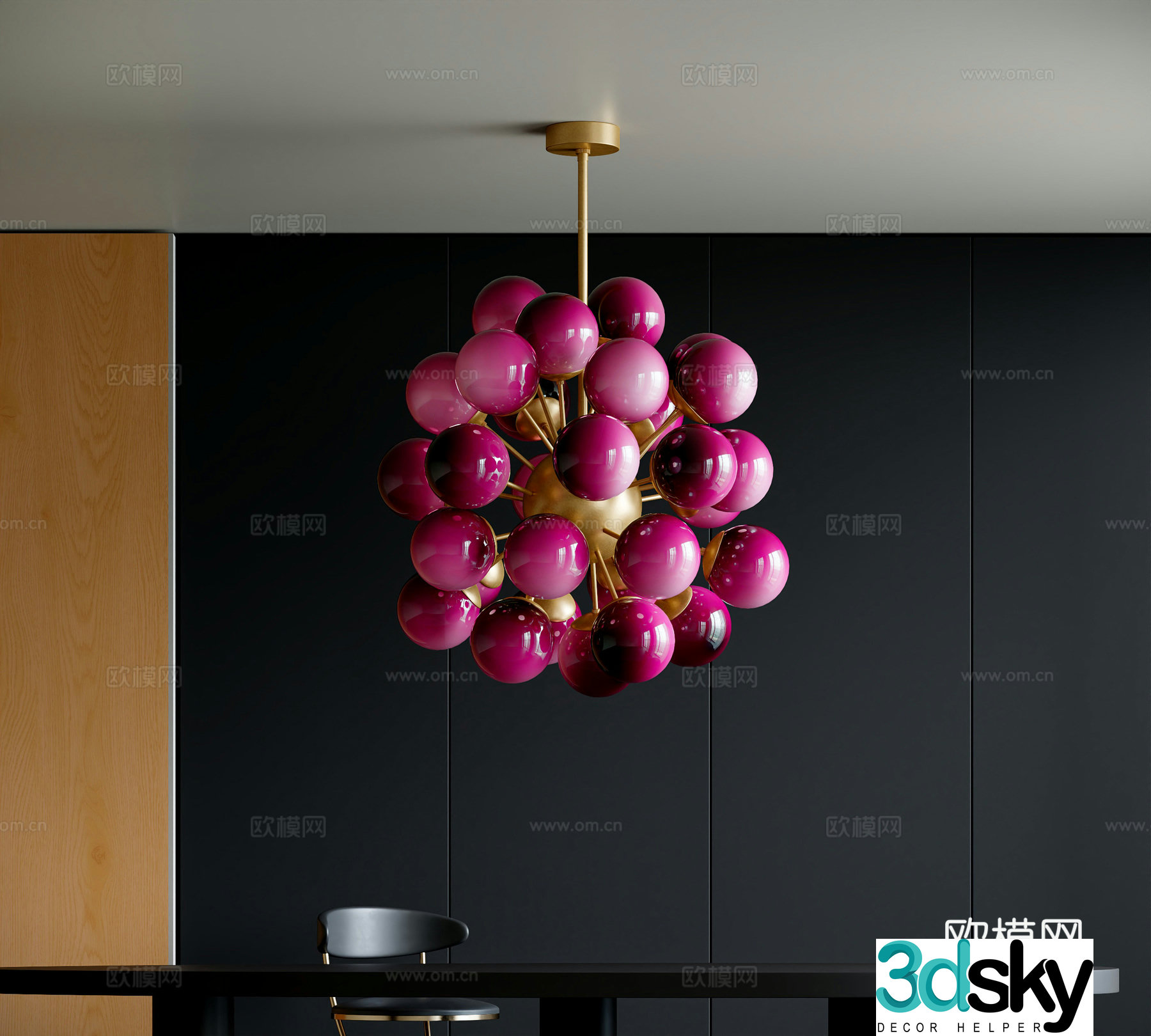 Modern multi-head chandelier 3d model